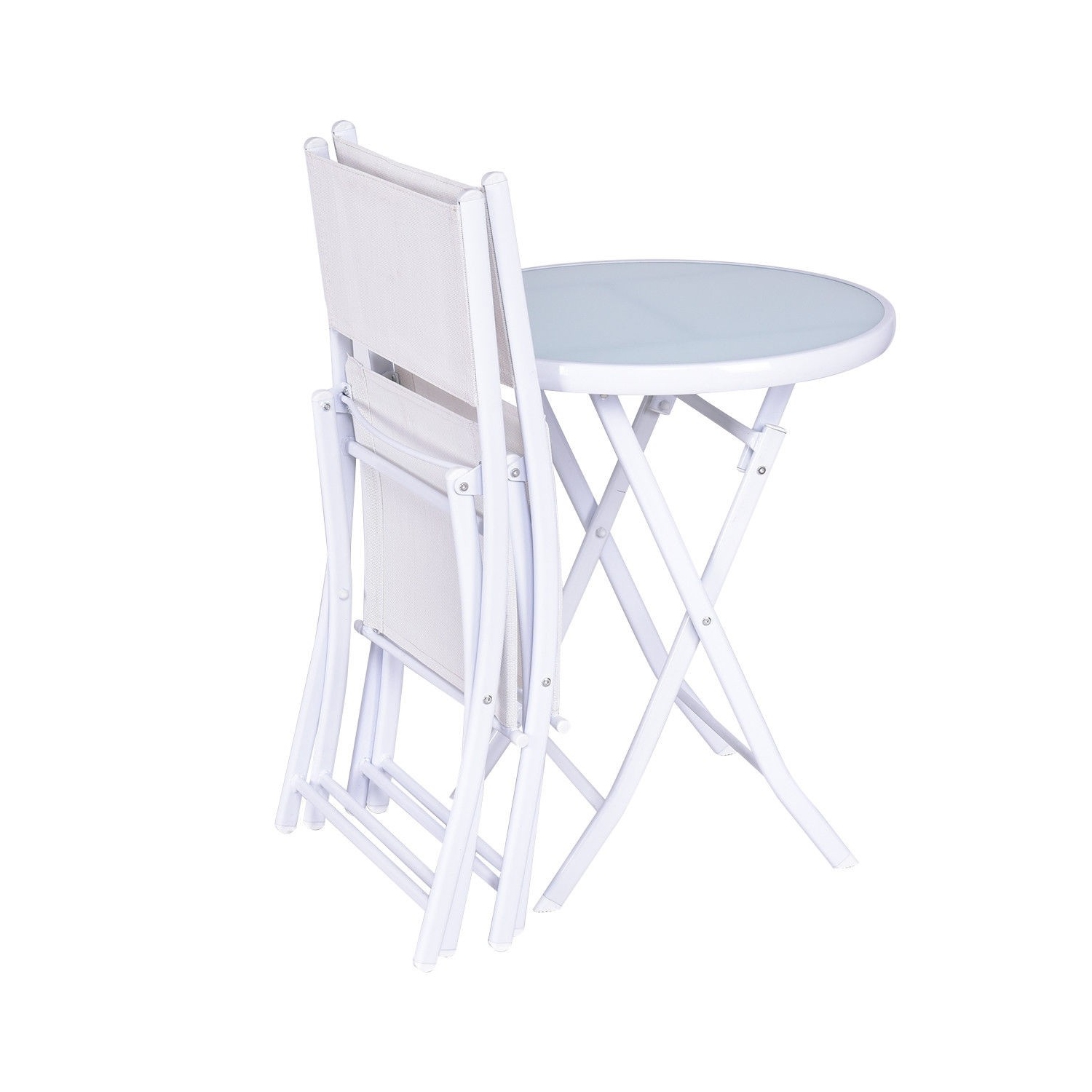 Ensemble bistro pliant de patio de 3 pièces pour balcon ou espace extérieur - Blanc