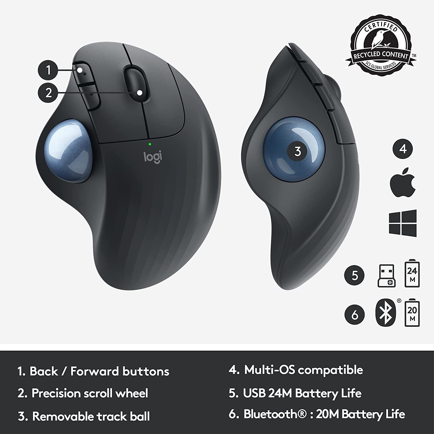 Open Box - Logitech Ergo M575 Wireless Trackball Mouse - Easy Thumb Control