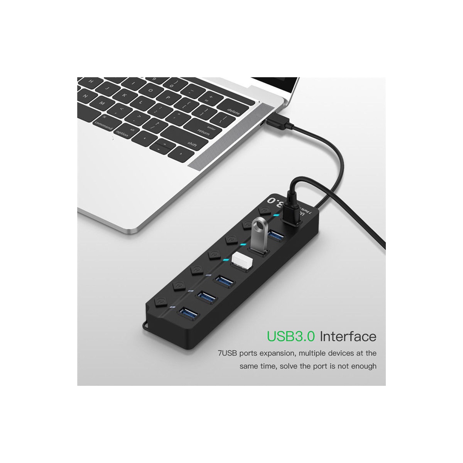 axGear Hub USB 3.0 5Gbps à 7 ports avec 7 commutateurs individuels et indication LED
