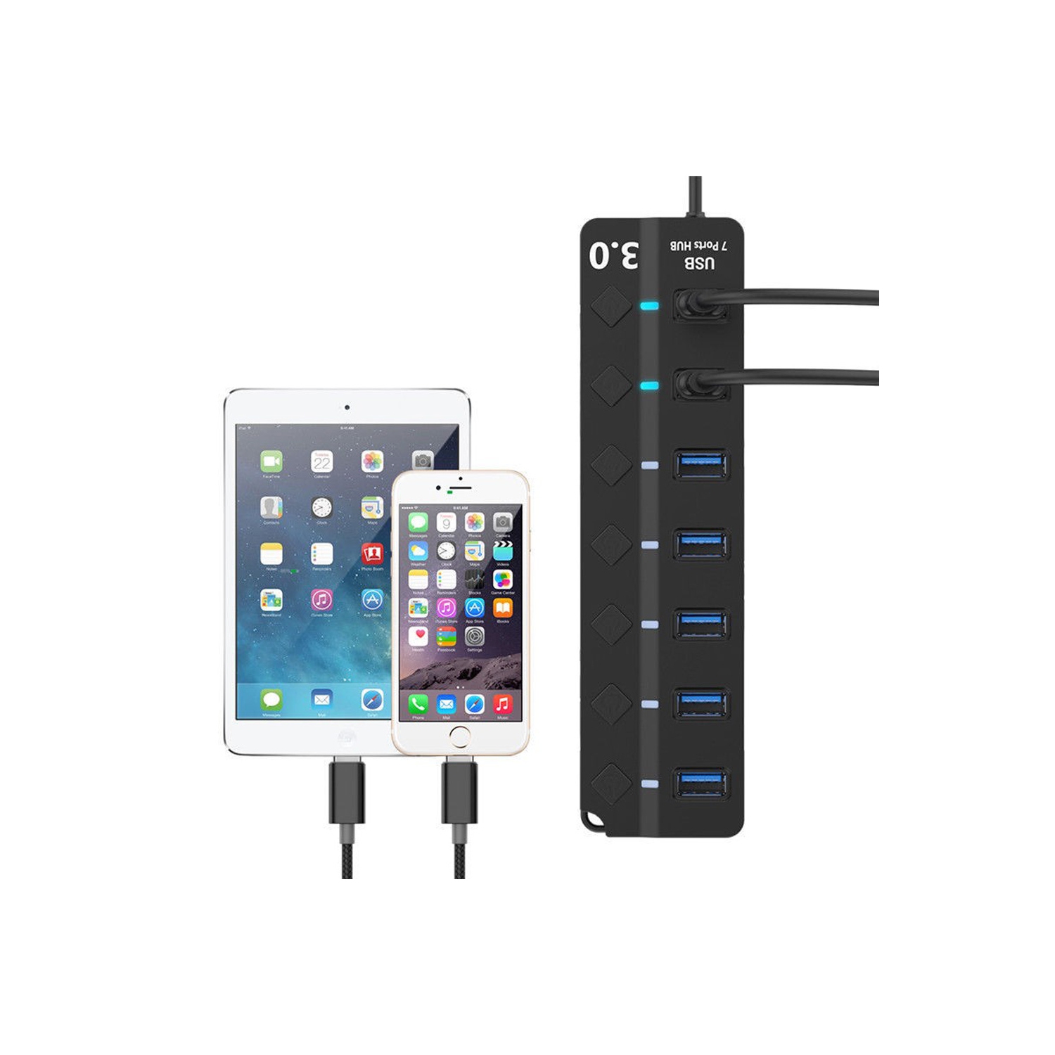 axGear Hub USB 3.0 5Gbps à 7 ports avec 7 commutateurs individuels et indication LED