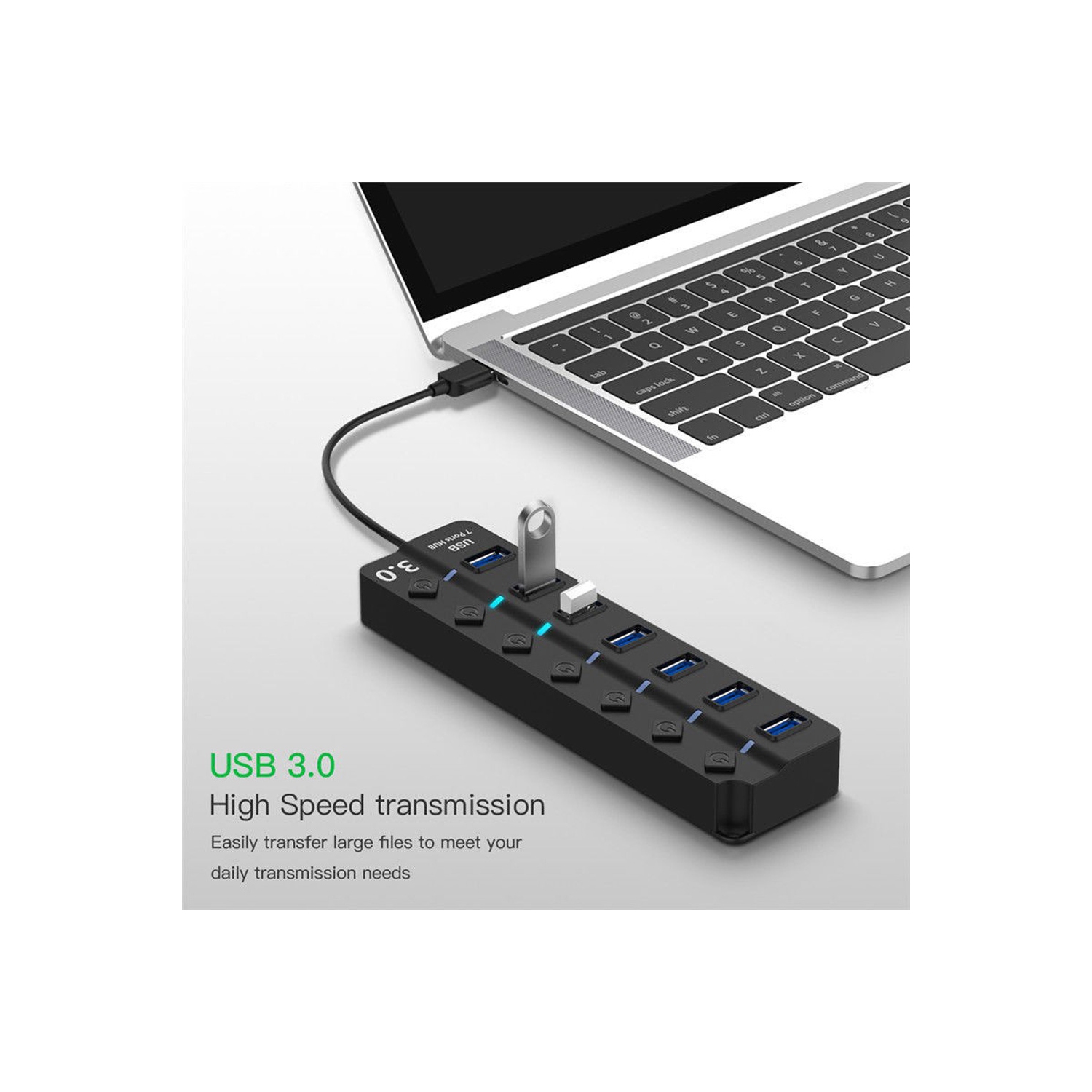 axGear Hub USB 3.0 5Gbps à 7 ports avec 7 commutateurs individuels et indication LED