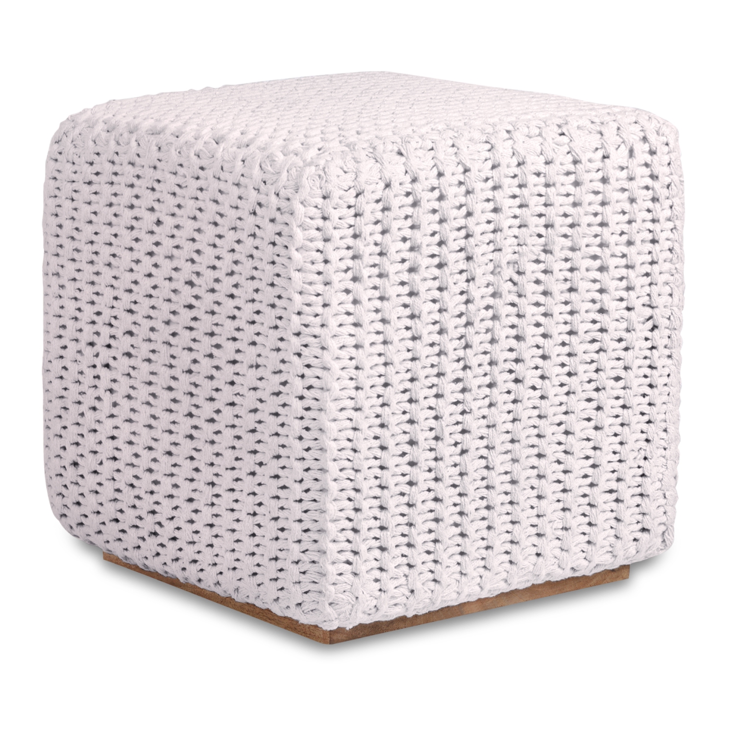 Loft Lyfe Shaelyn Cotton Yarn 3-in-1 Pouf/Ottoman/End Table, White