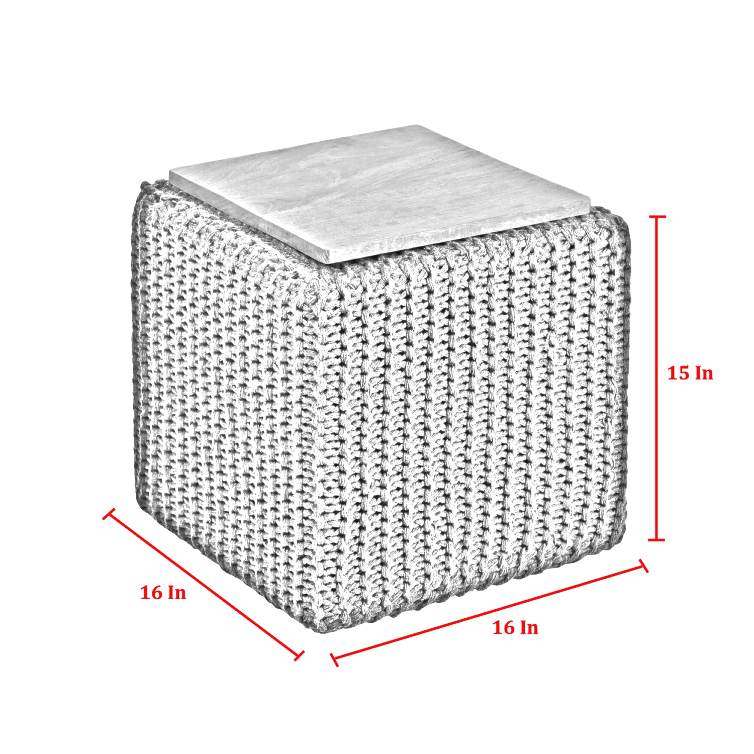 Loft Lyfe Shaelyn Cotton Yarn 3-in-1 Pouf/Ottoman/End Table, White