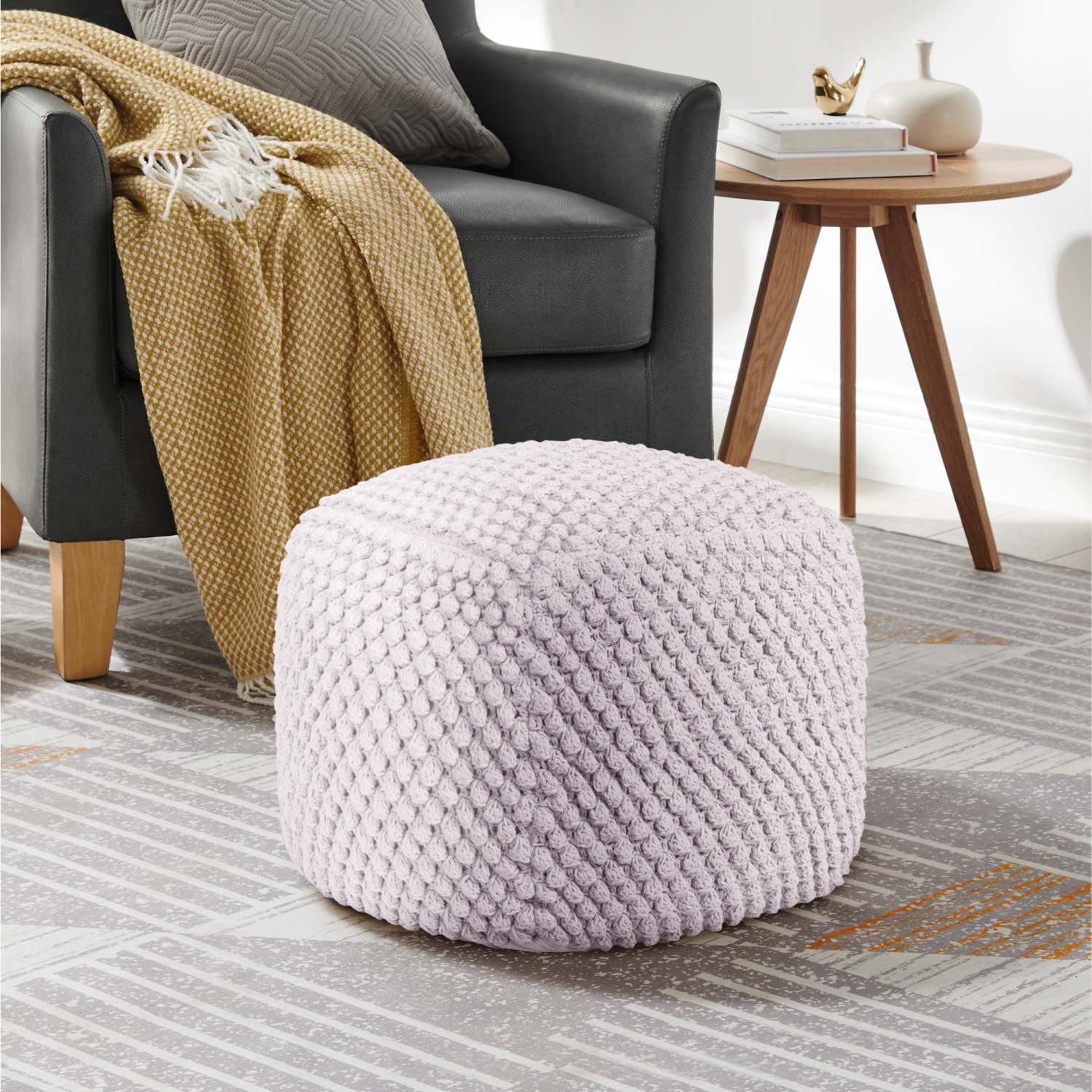 Loft Lyfe Swara Cotton Yarn Pouf, Light Grey