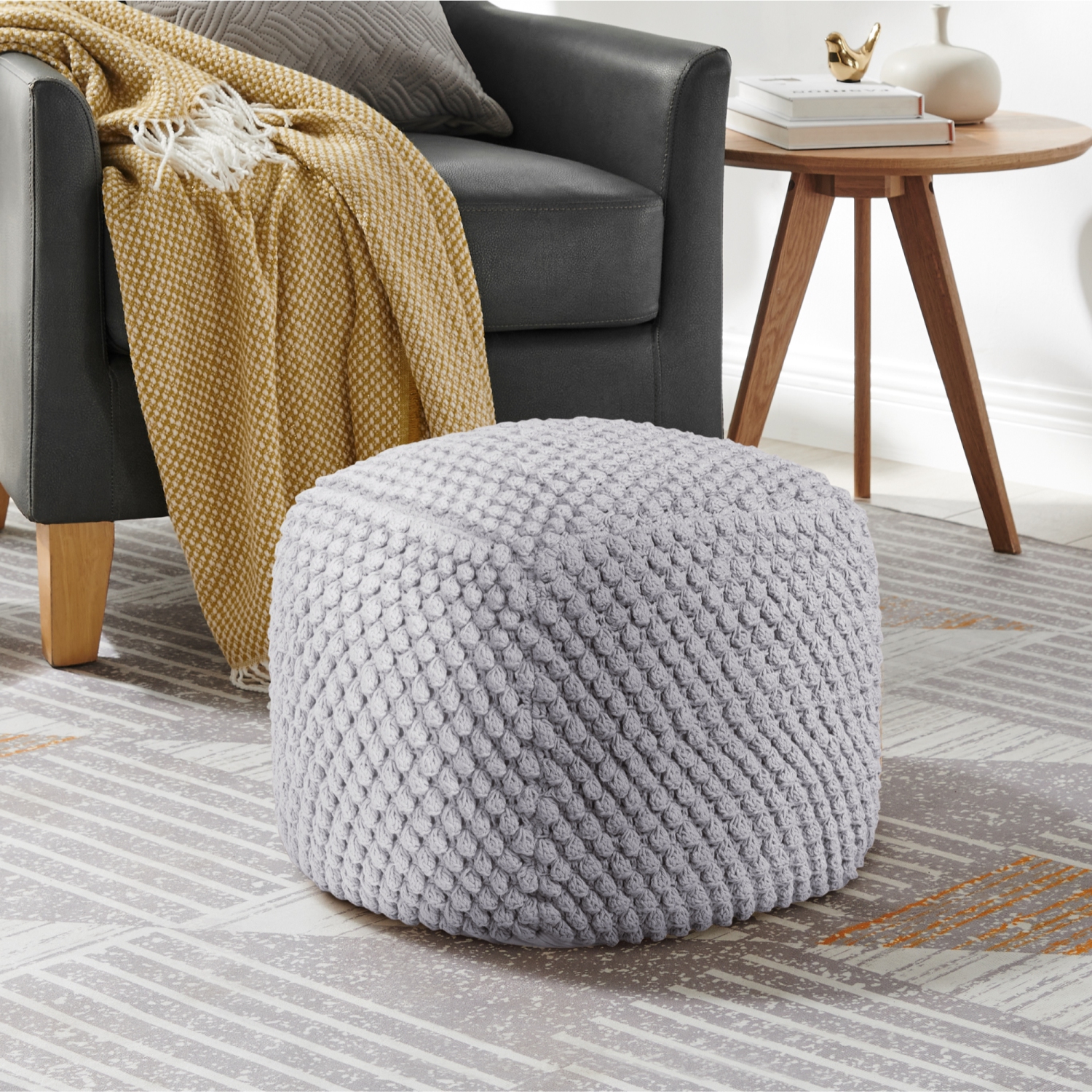 Loft Lyfe Swara Cotton Yarn Pouf, Ivory