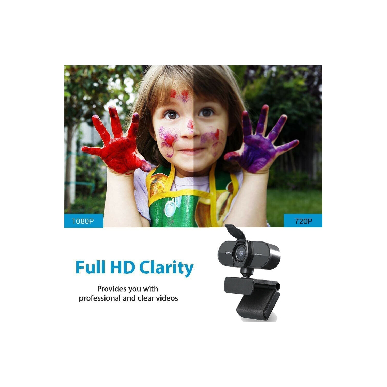 1080P HD Streaming USB Webcam with Microphone & Rotatable Clip for PC,MAC,Laptop