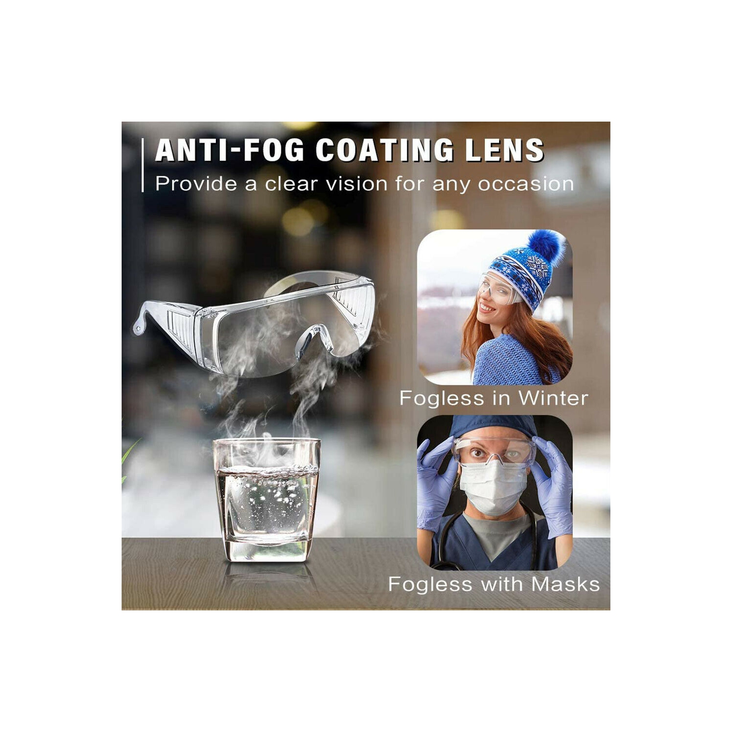 Lunettes de sécurité avec verres transparents antibuée, résistants aux égratignures, à protection UV, à OTG