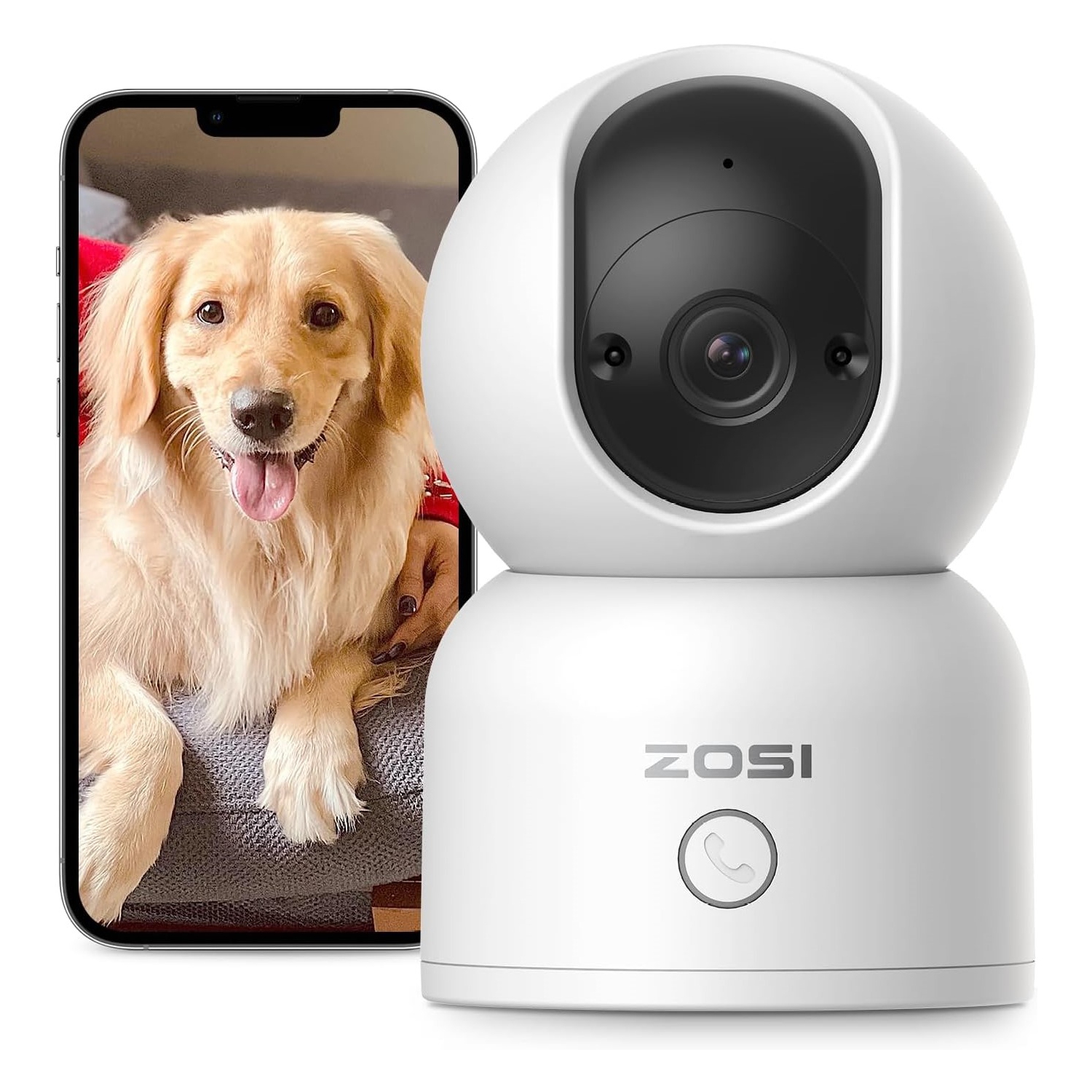 ZOSI C518 360° Pan/Tilt 2K 3MP WIFI Security IP Camera, Indoor Smart Home Surveillance, Pets/Baby Monitor, One-Click Call, AI Human Tracking, 2-Way Audio, 2.4G/5G Hz WiFi