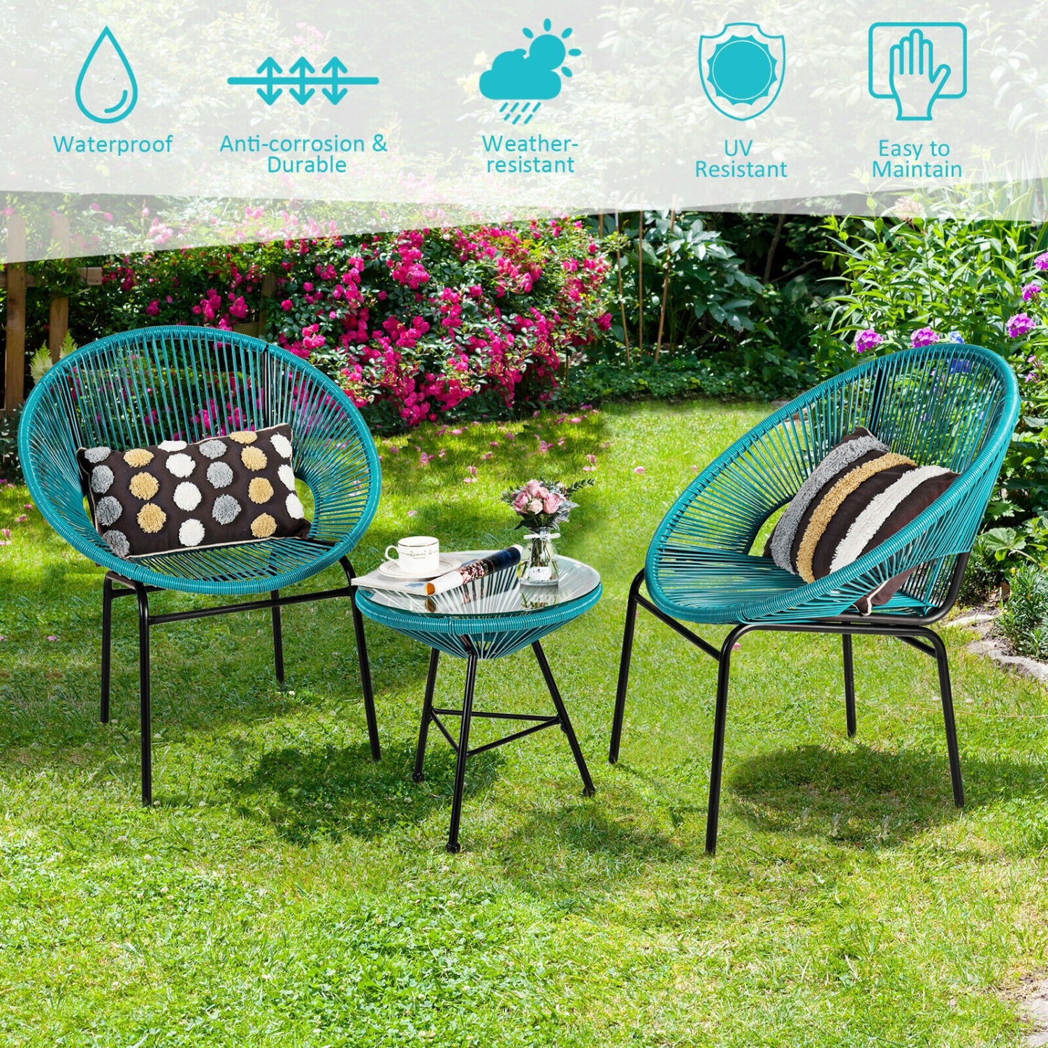 3-Piece Acapulco Furniture Set for Patio - Stylish Bistro Set with Glass Table