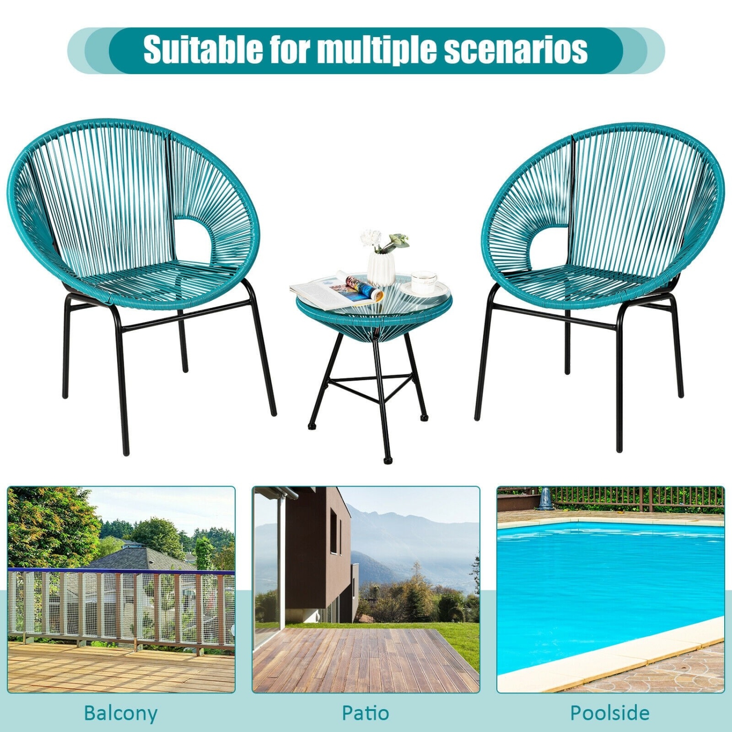 3-Piece Acapulco Furniture Set for Patio - Stylish Bistro Set with Glass Table