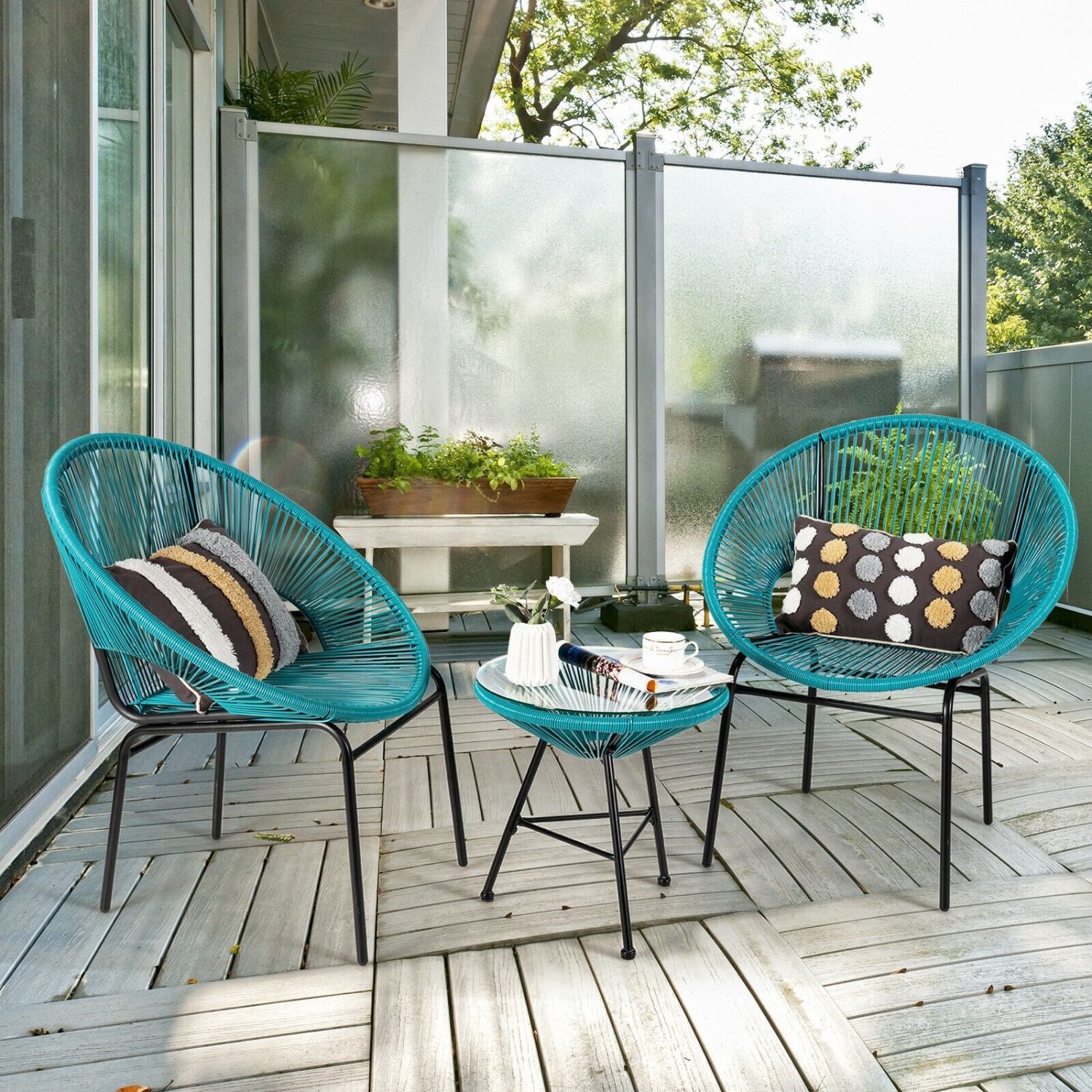 3-Piece Acapulco Furniture Set for Patio - Stylish Bistro Set with Glass Table
