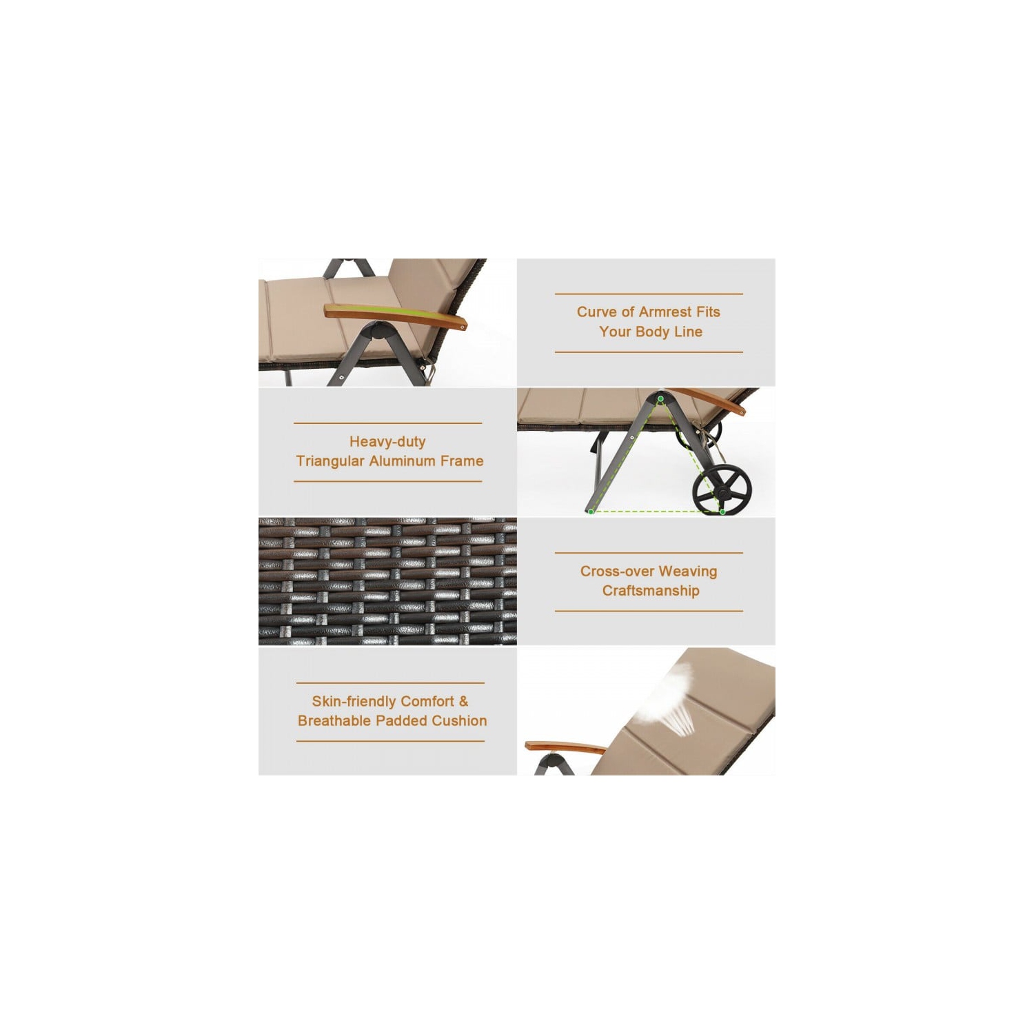 Outdoor Chaise Lounge Chair Rattan Lounger Recliner Chair