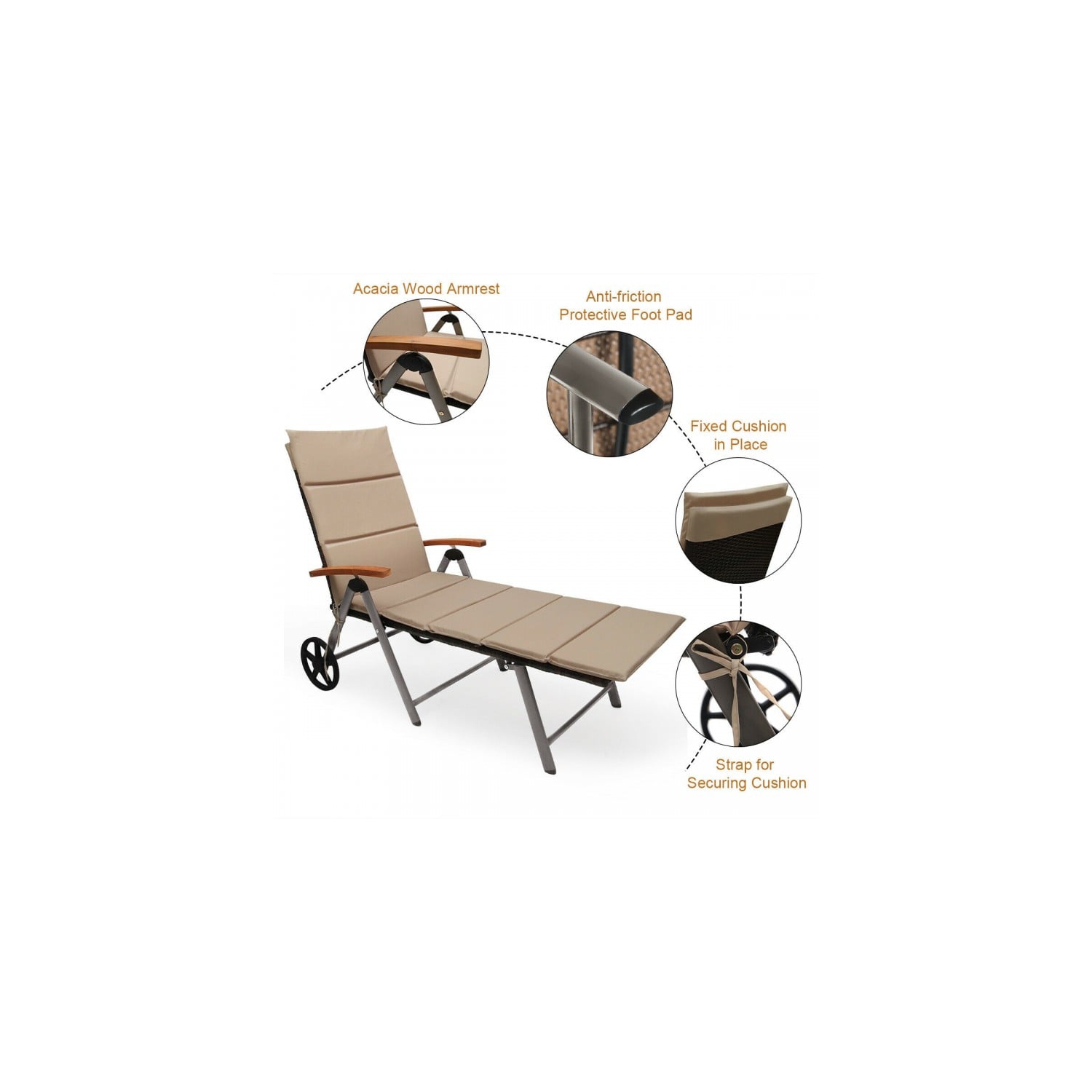 Outdoor Chaise Lounge Chair Rattan Lounger Recliner Chair