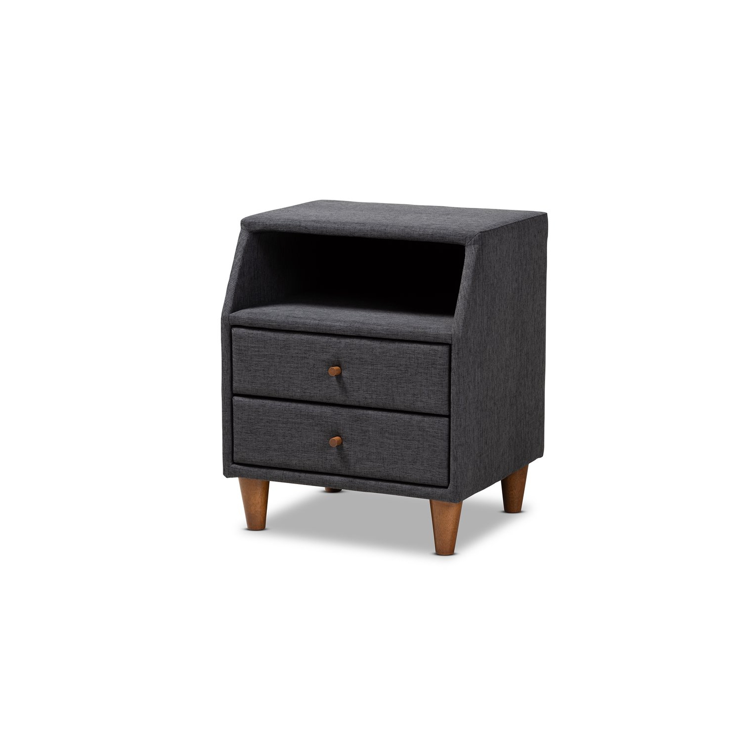 Baxton Studio Claverie 2-Drawer Fabric and Wood Nightstand in Charcoal Gray