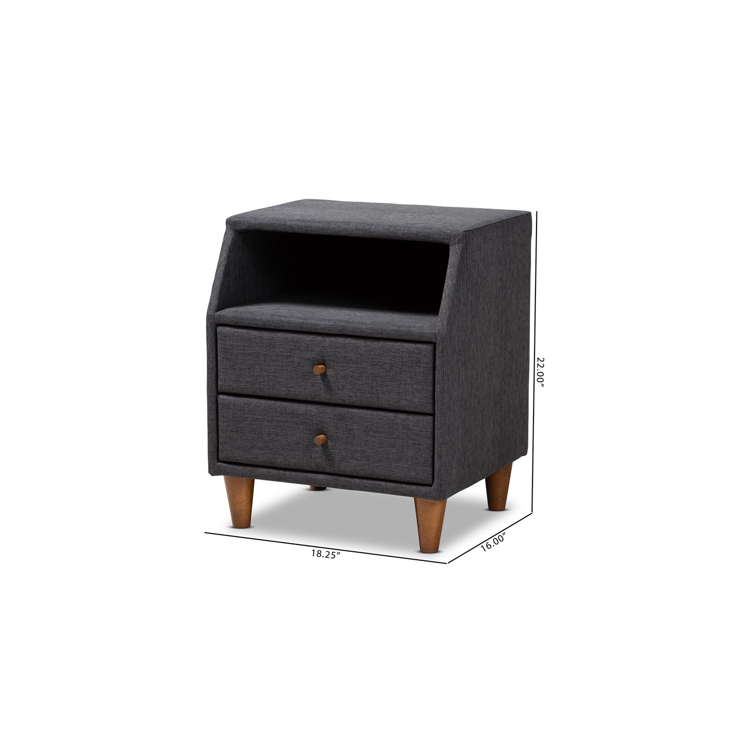 Baxton Studio Claverie 2-Drawer Fabric and Wood Nightstand in Charcoal Gray