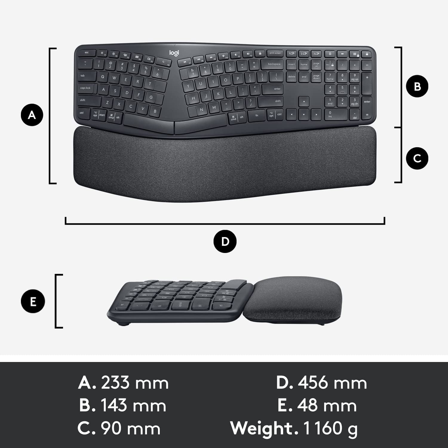 Boîte ouverte – clavier ergonomique sans fil ERGO K860 de Logitech – clavier divisé, repose-poignets