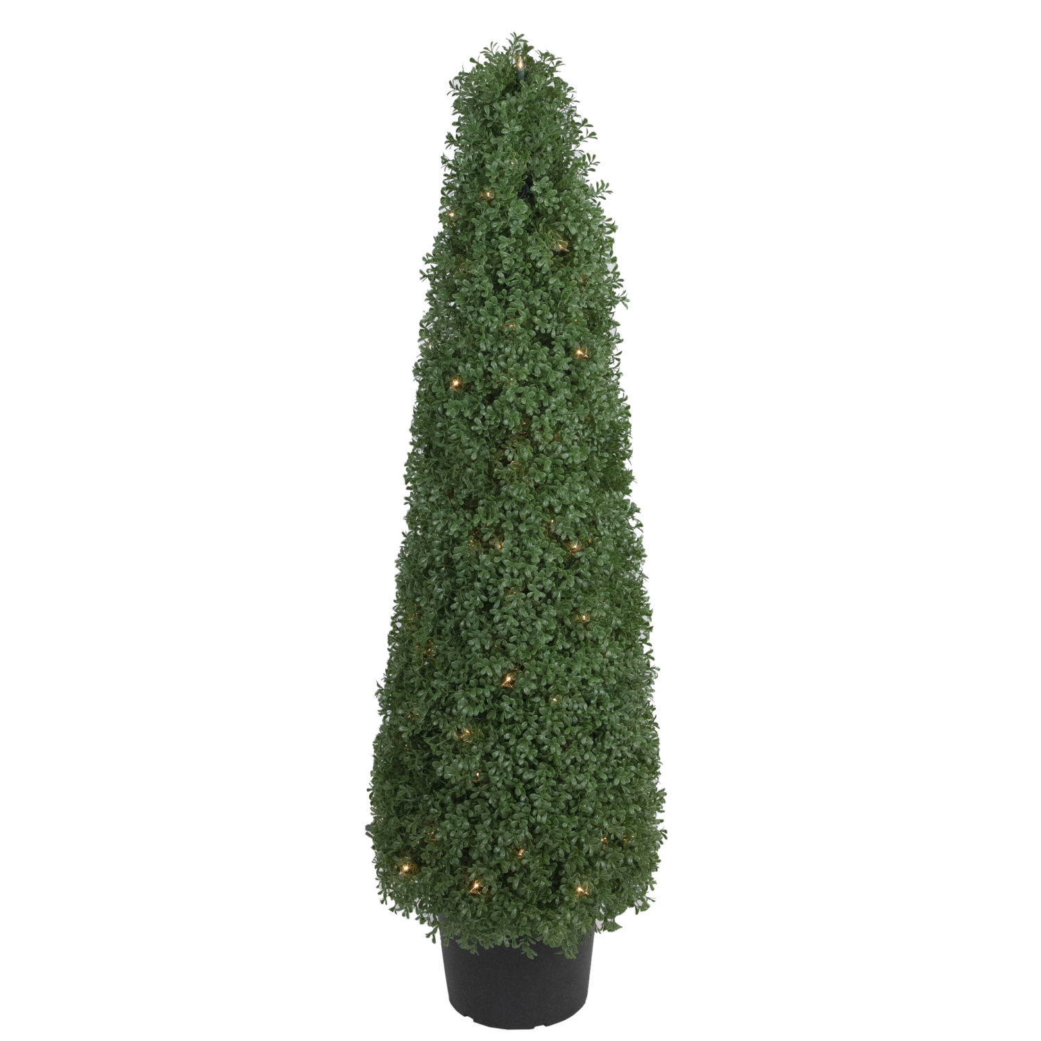 Pre-Lit Artificial Boxwood Cone Topiary Tree in Round Pot - 4' - Clear Lights