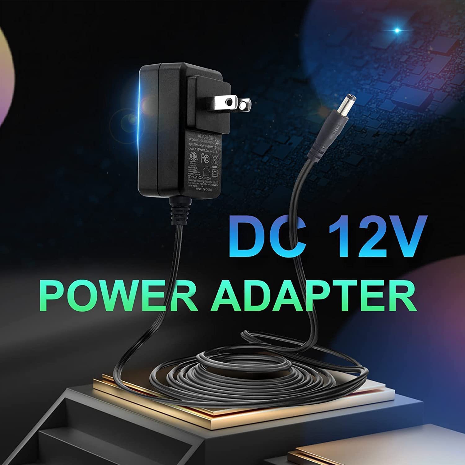 2 Pack DC 12V 2A 2000MA Power Adapter, 100~240V AC to DC 12 Volt 2 Amp Converter with 5.5 x 2.1mm Plug for LED Strip Light CCTV Security Camera BT