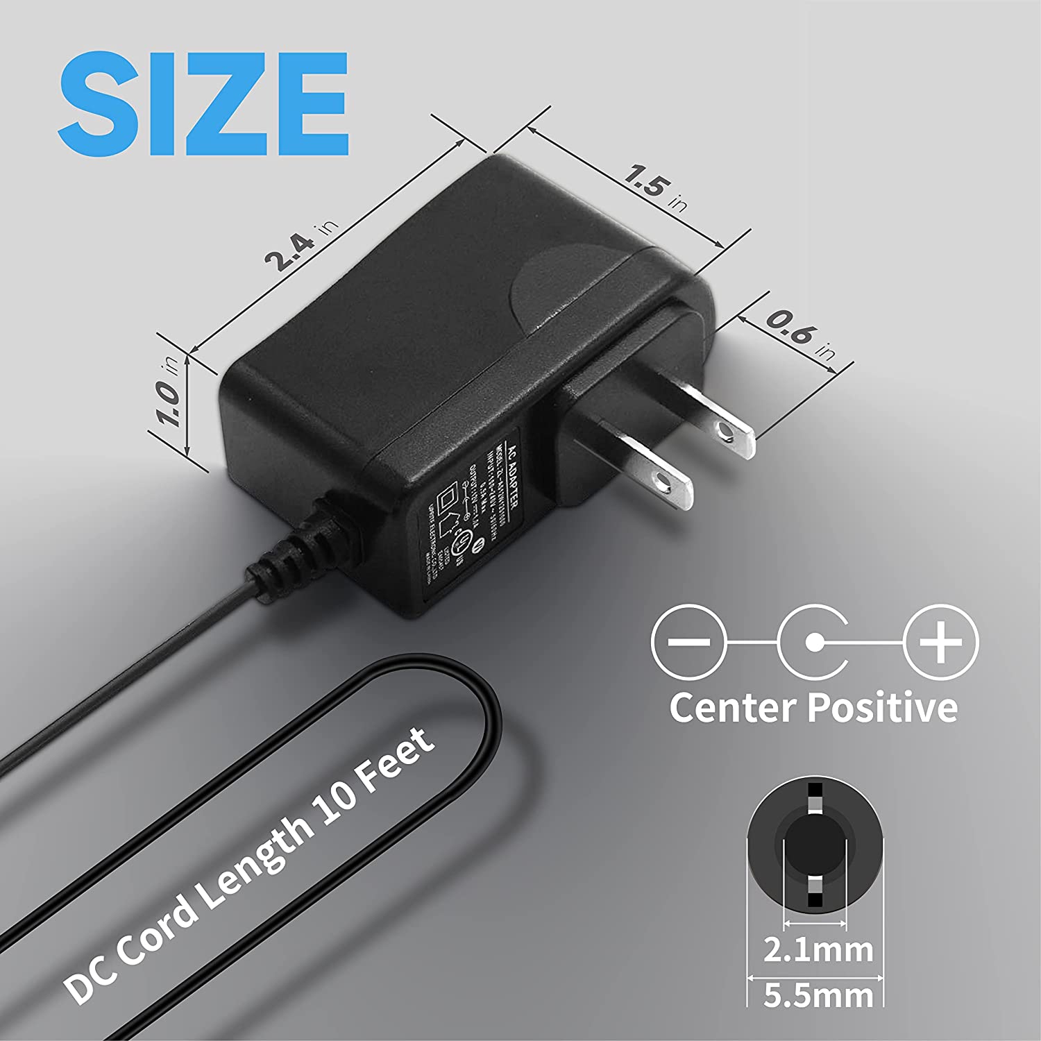 12V 1A/1000mA 10ft Long Power Supply Adapter, 12W Adaptor AC to DC Adapter Cord with 3 Tips for LED Strip Lights, Keyboard, BT Speaker, Router,