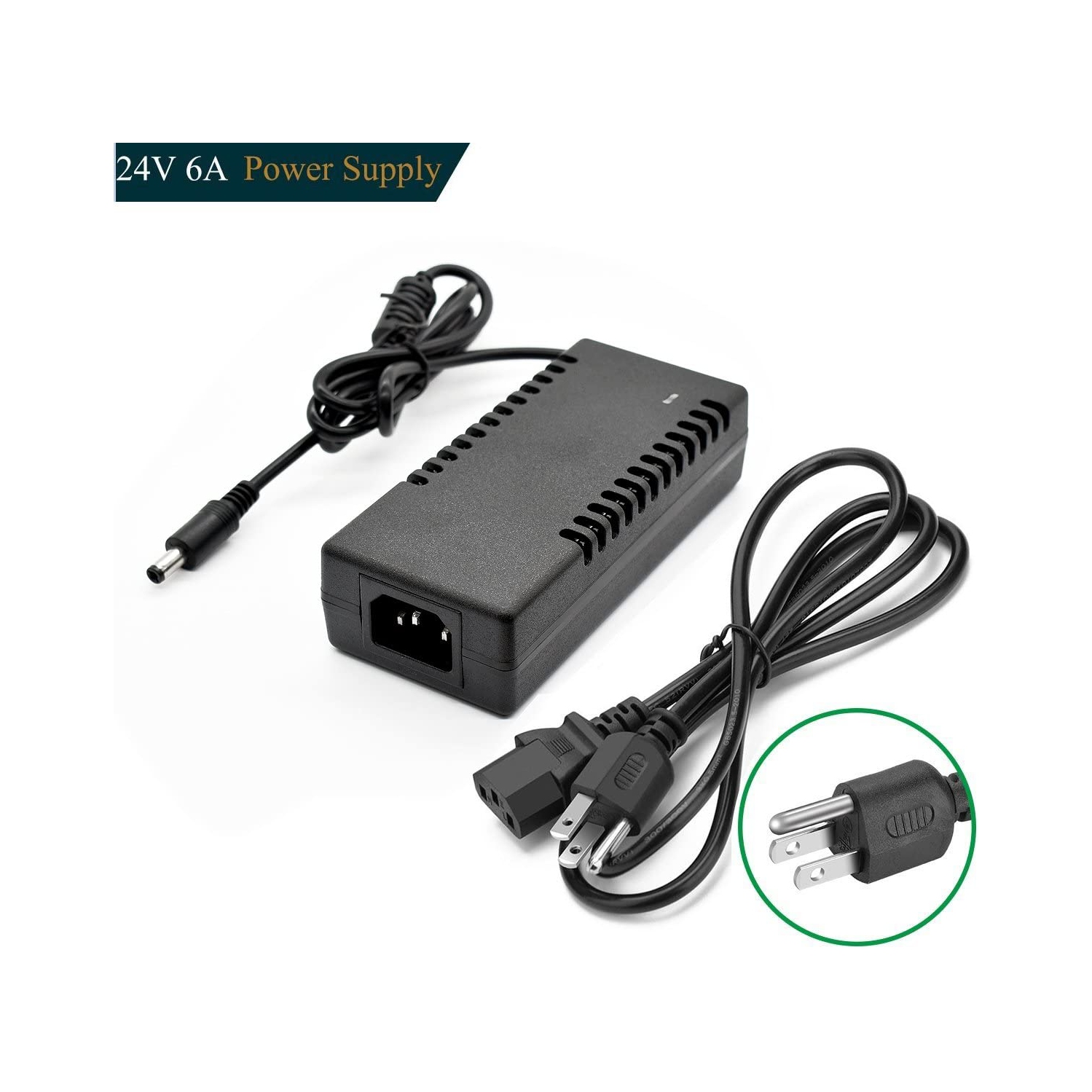 Universal 24V 6A Power Supply Adapter Convert AC 100-240V to DC with 5mm Output Jack for 5050/3528 LED Strip, Rope Light, Tape Lighting, LED Under