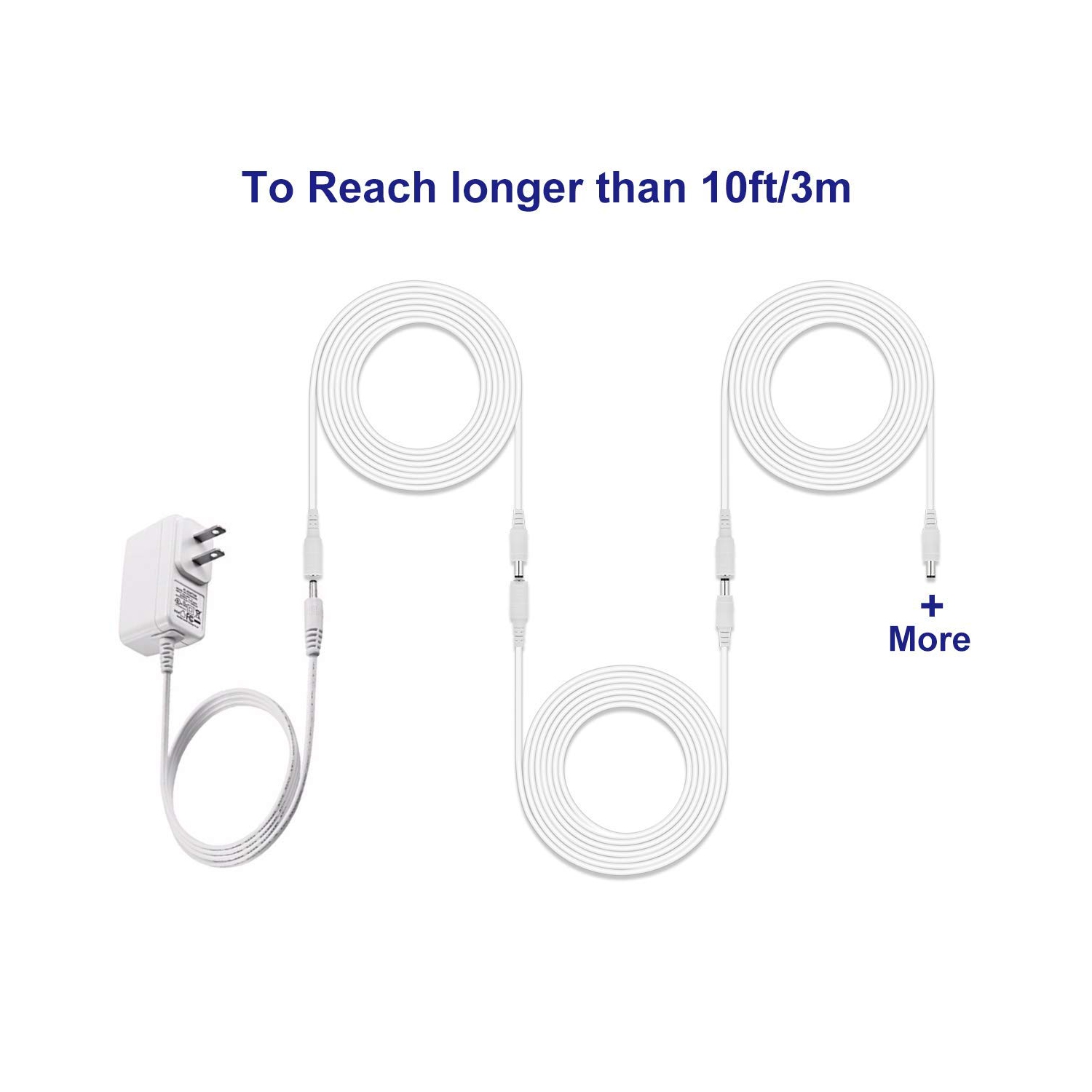 Power Extension Cable, 2 Pack 33ft 2.1mm x 5.5mm, Compatible with Universal 12V DC Adapter Cord or Wall Charger for Security Camera IP Camera/DVR/NVR