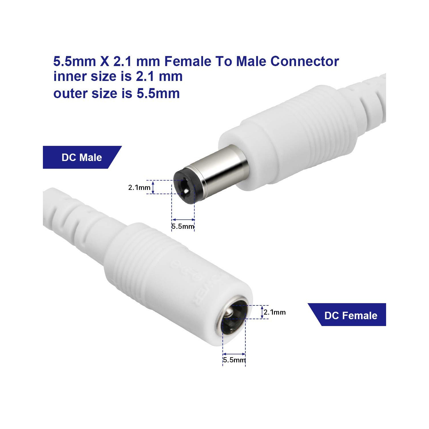 Power Extension Cable, 2 Pack 33ft 2.1mm x 5.5mm, Compatible with Universal 12V DC Adapter Cord or Wall Charger for Security Camera IP Camera/DVR/NVR