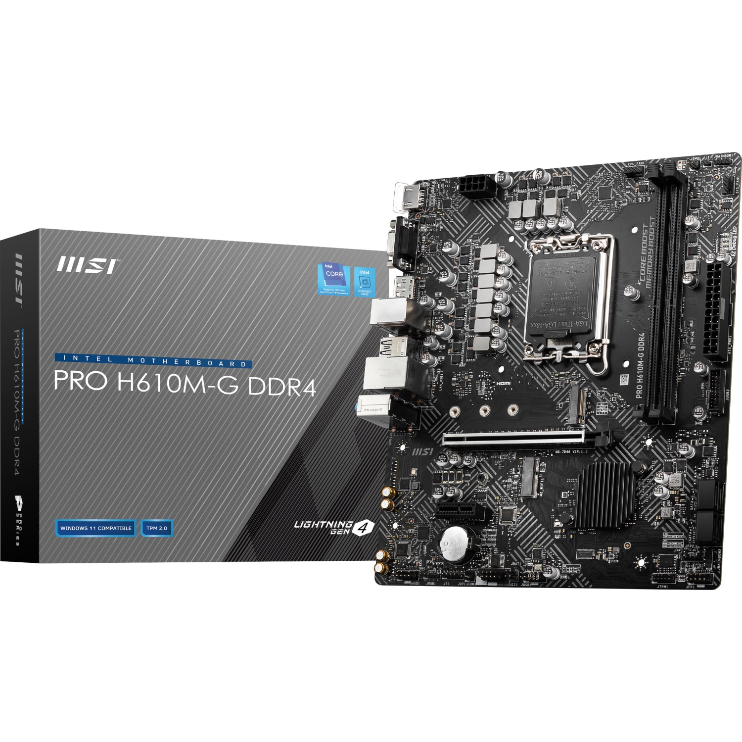 MSI PRO H610M-G DDR4 Motherboard (Supports 12th Gen Intel® Core™ CPU, LGA 1700 Socket, DDR4, PCIe 4, 2.5G LAN, M.2 Slots, USB 3.2, mATX)