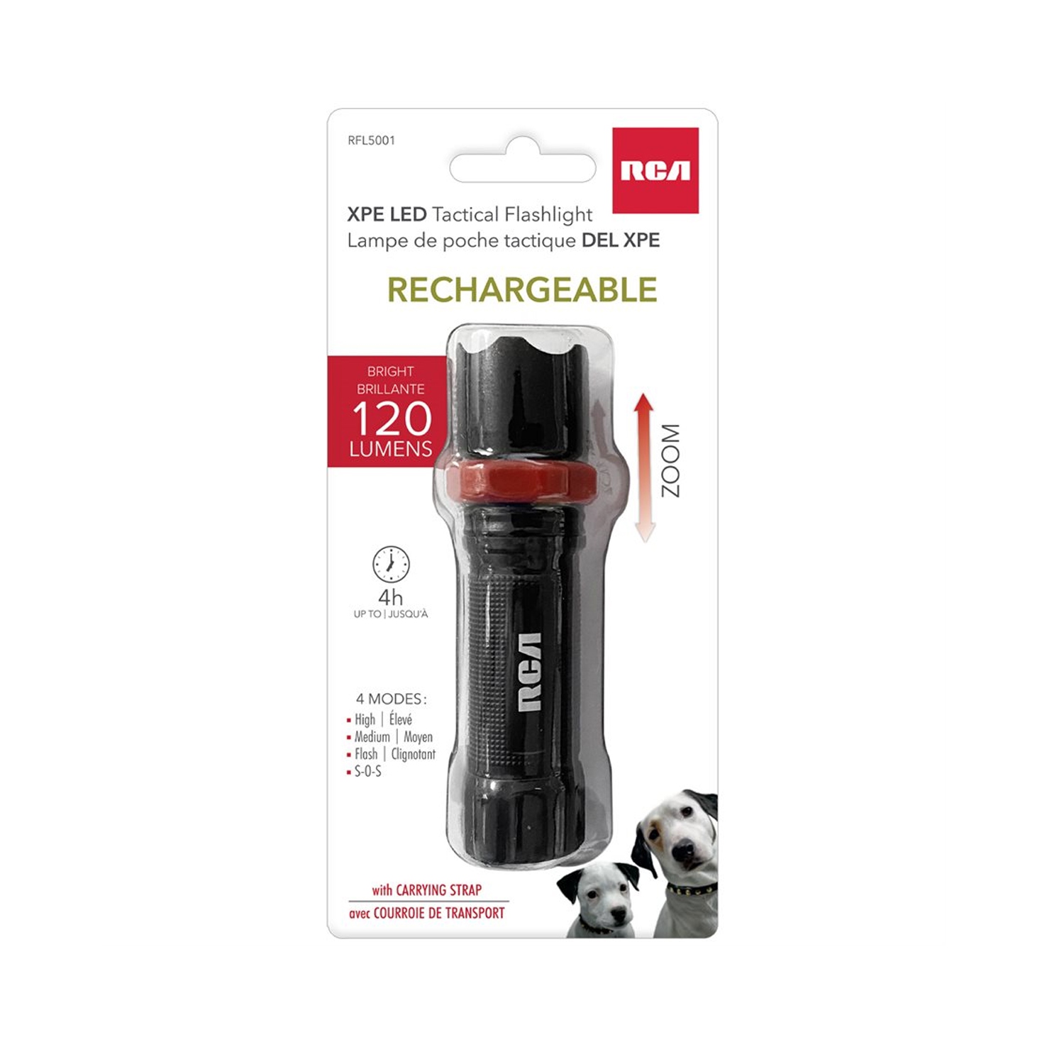 RCA RFL5001 - LED Flashlight, Rechargeable, Super Brigh 120 Lumens with Zoom