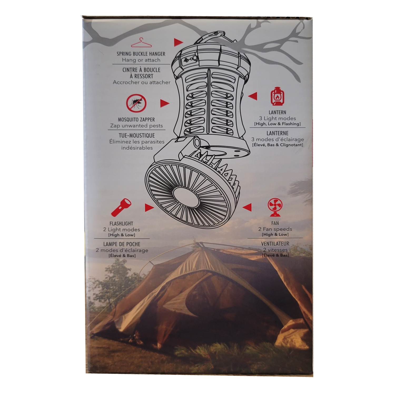 RCA RFL0100 - 4 en 1 Lanterne Rechargeable, Lampe de Poche LED, Ventilateur repliable et Anti-Moustiques