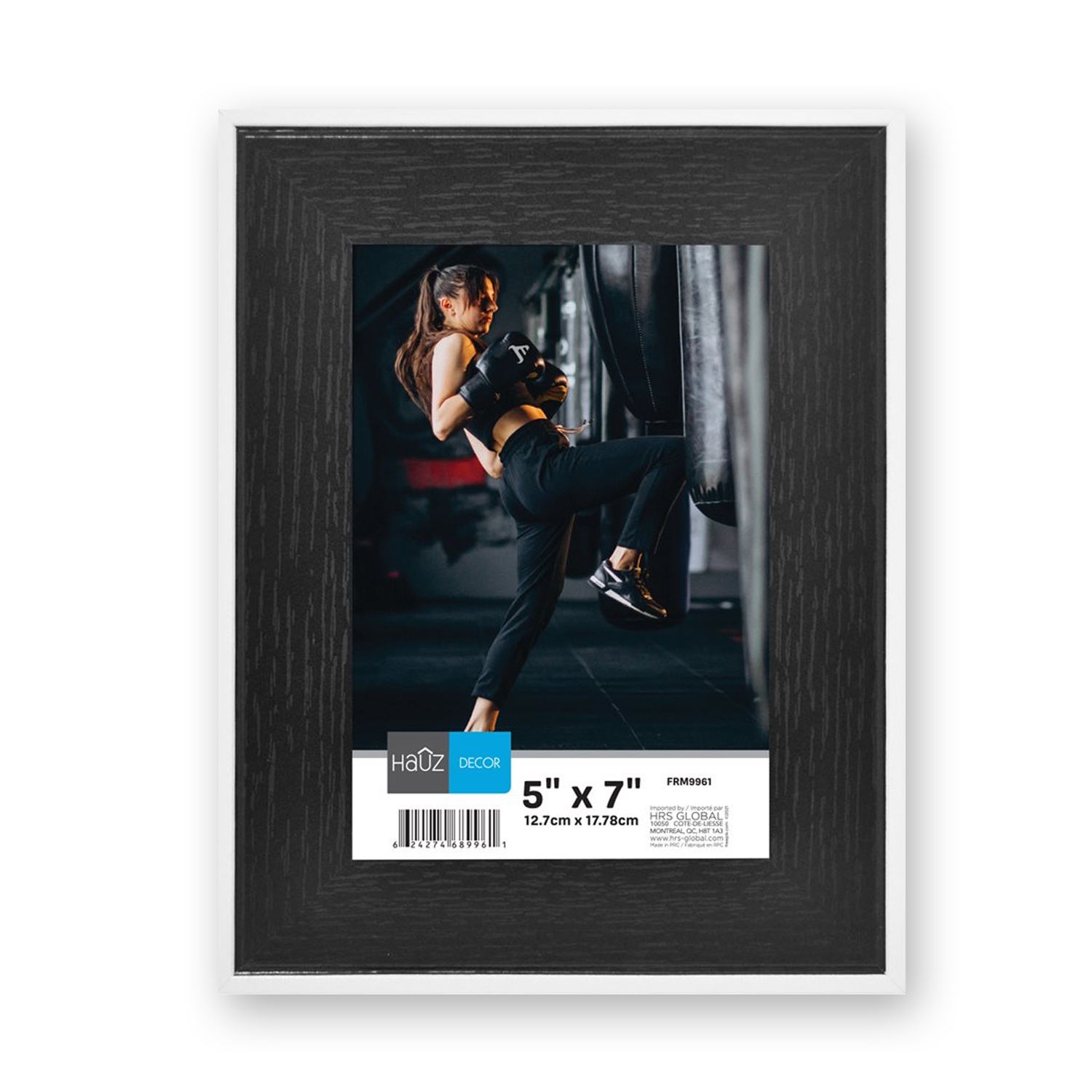 Hauz FRM9961 - 5x7 Picture Frame Black Wood Look With White Border