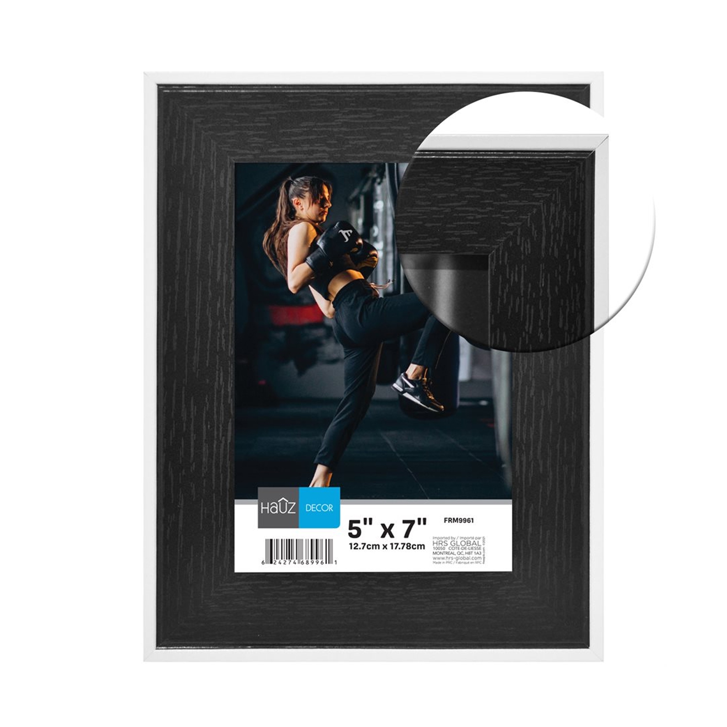 Hauz FRM9961 - 5x7 Picture Frame Black Wood Look With White Border