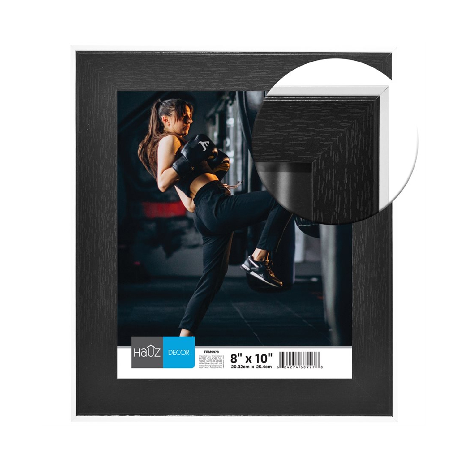 Hauz FRM9978 - 8x10 Picture Frame Black Wood Look With White Border