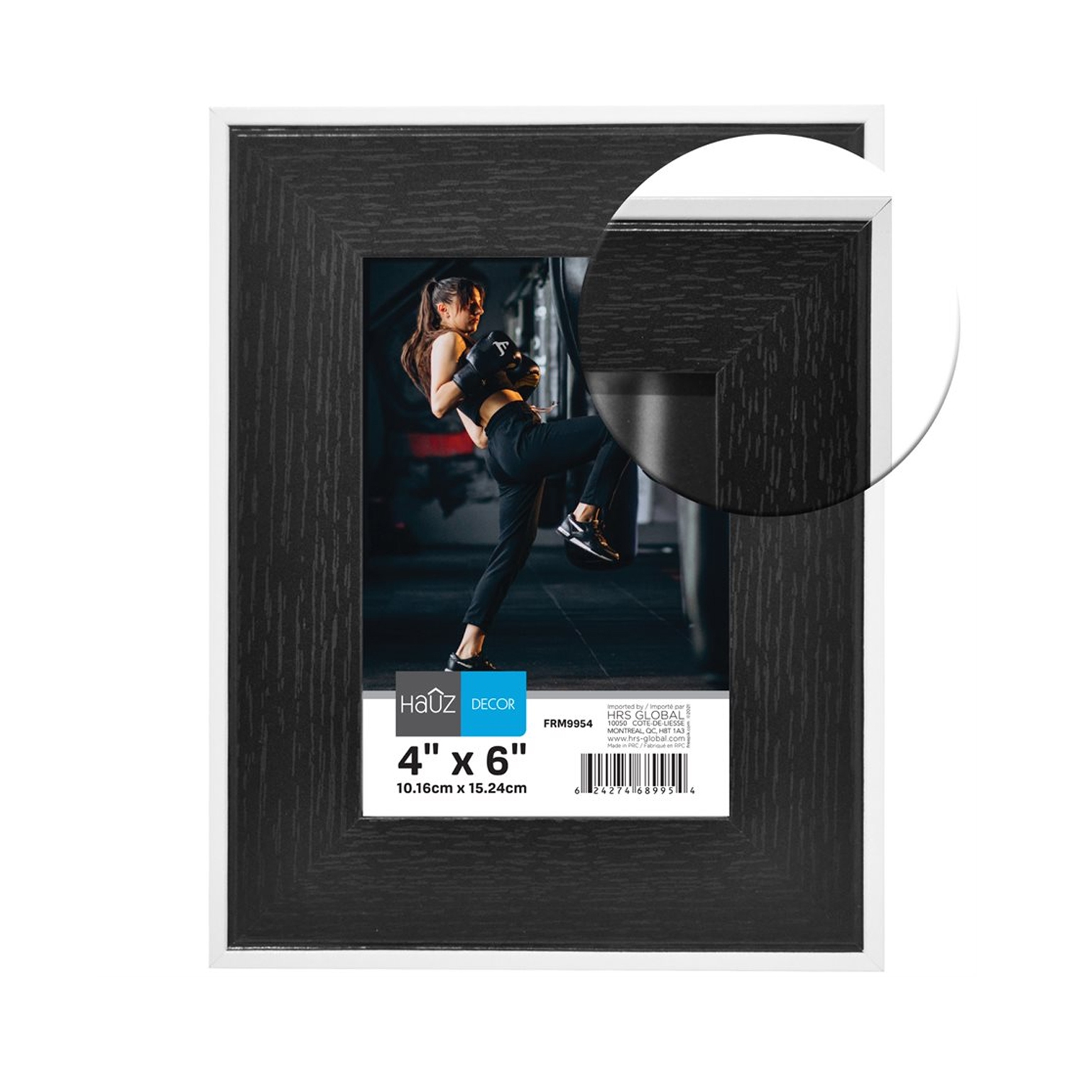 Hauz FRM9954 - 4x6 Cadre de Photo Noir Style Bois Avec Bordure Blanche