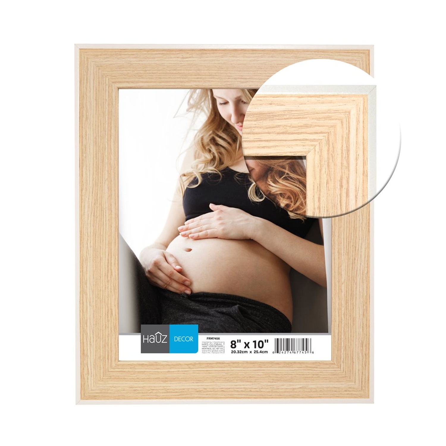 Hauz FRM7456 - 8x10 Cadre de Photo Style Bois Pâle Avec Bordure Blanche