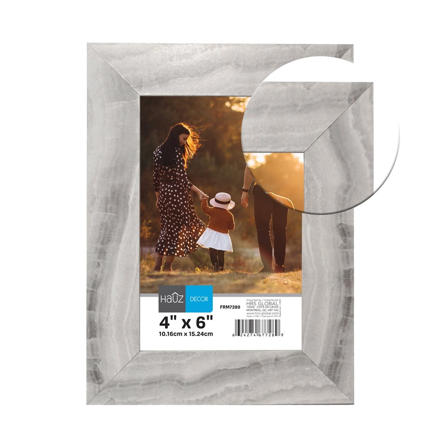 Hauz FRM7289 - 4x6 Picture Frame White & Grey Marble Finish