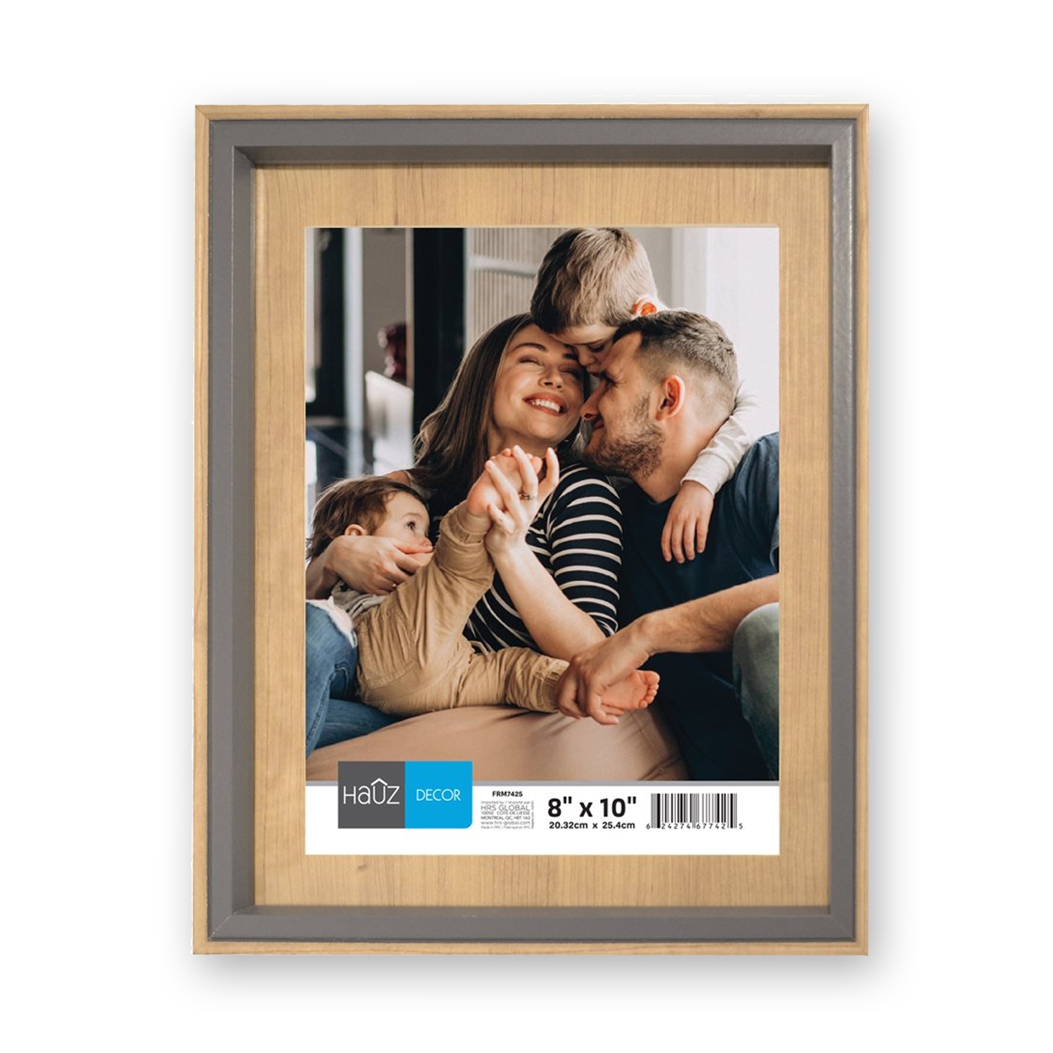 Hauz FRM7425 - 8x10 Cadre de Photo Style Bois Pâle Avec Bordure Grise