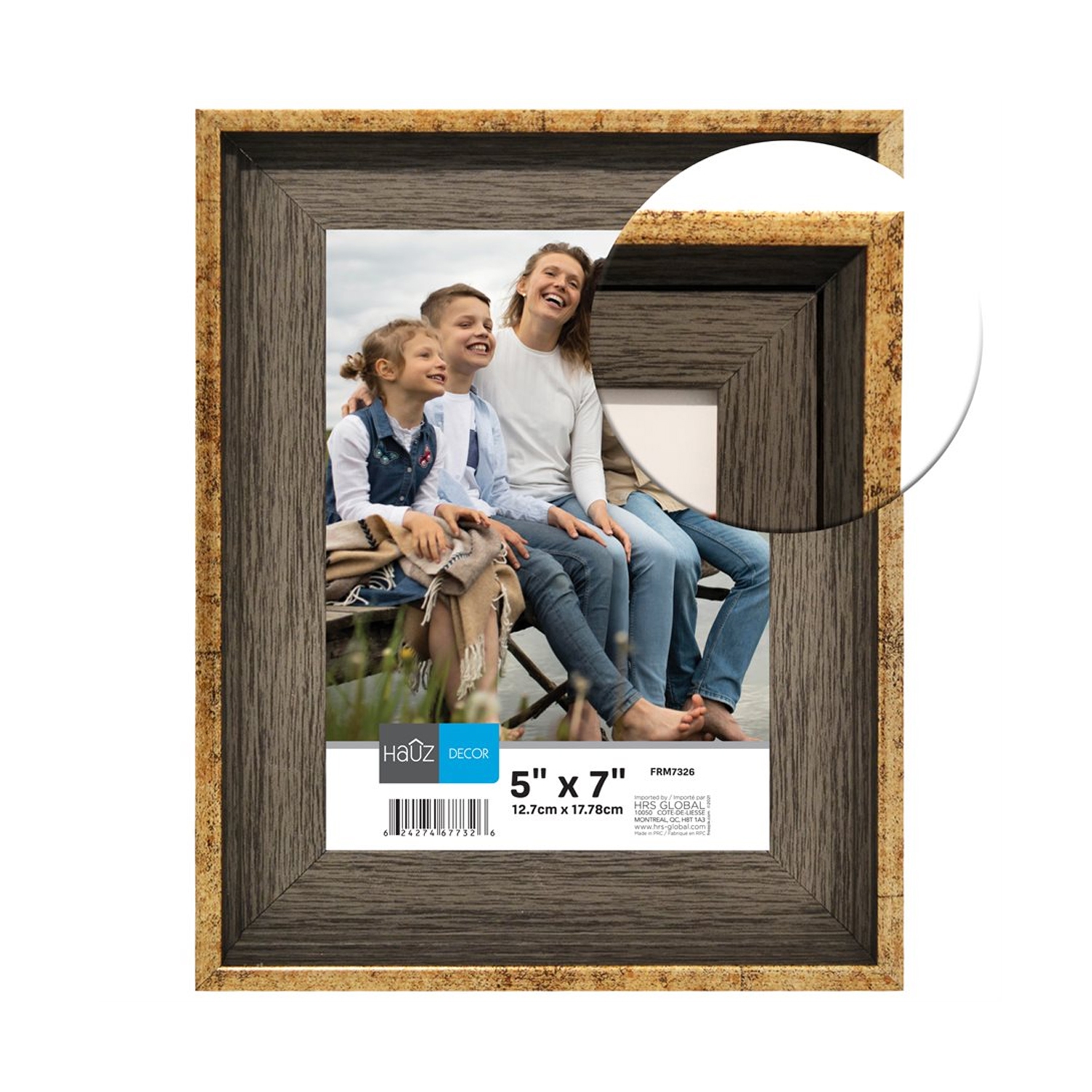 Hauz FRM7326 - 5x7 Picture Frame Dark Oak & Aged Metal