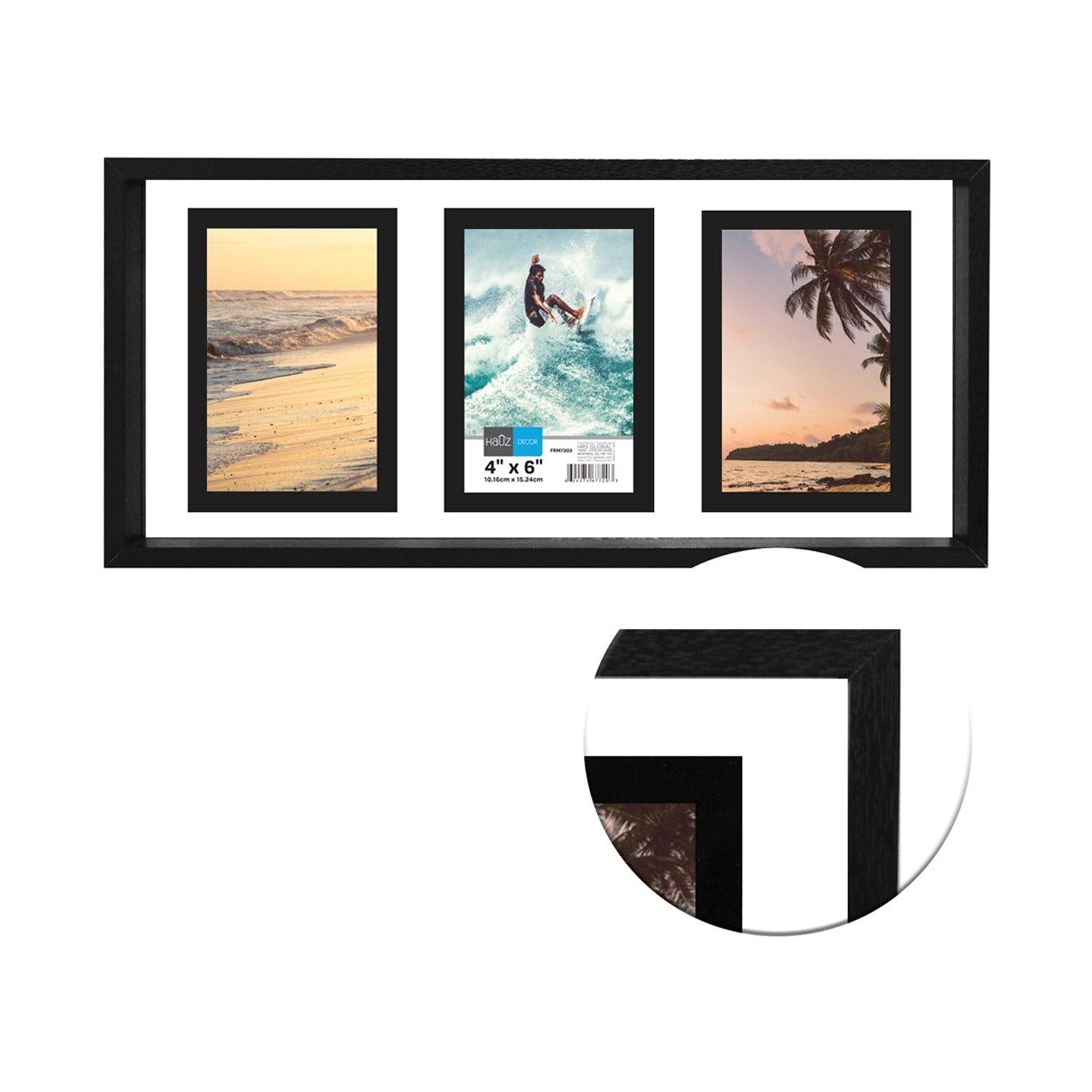 Hauz FRM7203 - 3 Images 4x6 Cadre de Photos Collage Noir