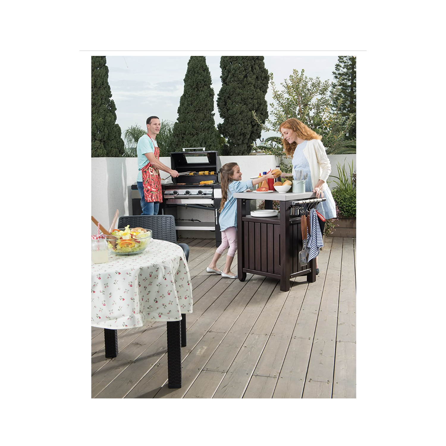 Keter Unity Table de rangement/station de préparation pour barbecue d'intérieur et d'extérieur avec dessus en métal