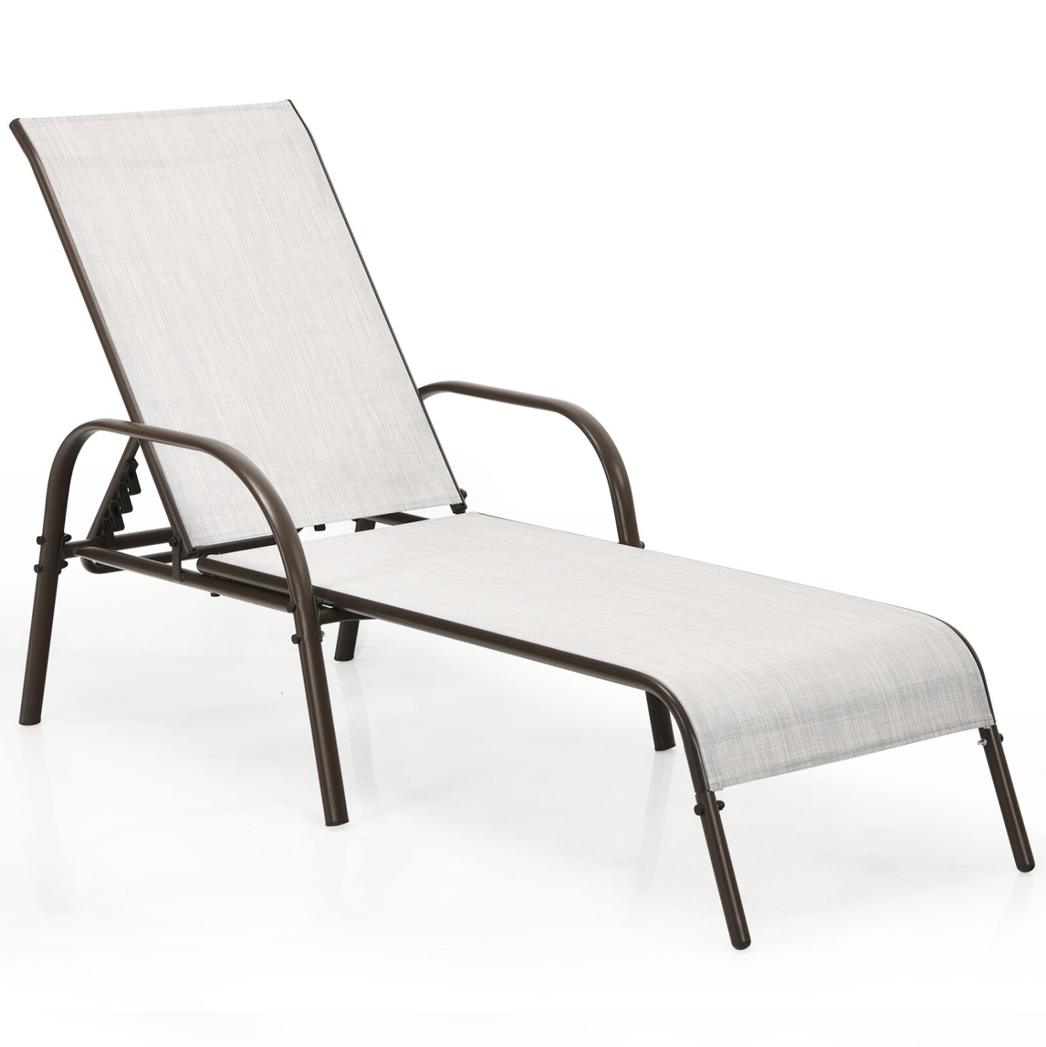 Chaise longue pliante de patio ajustable pour l’extérieur avec dossier ajustable - Gris