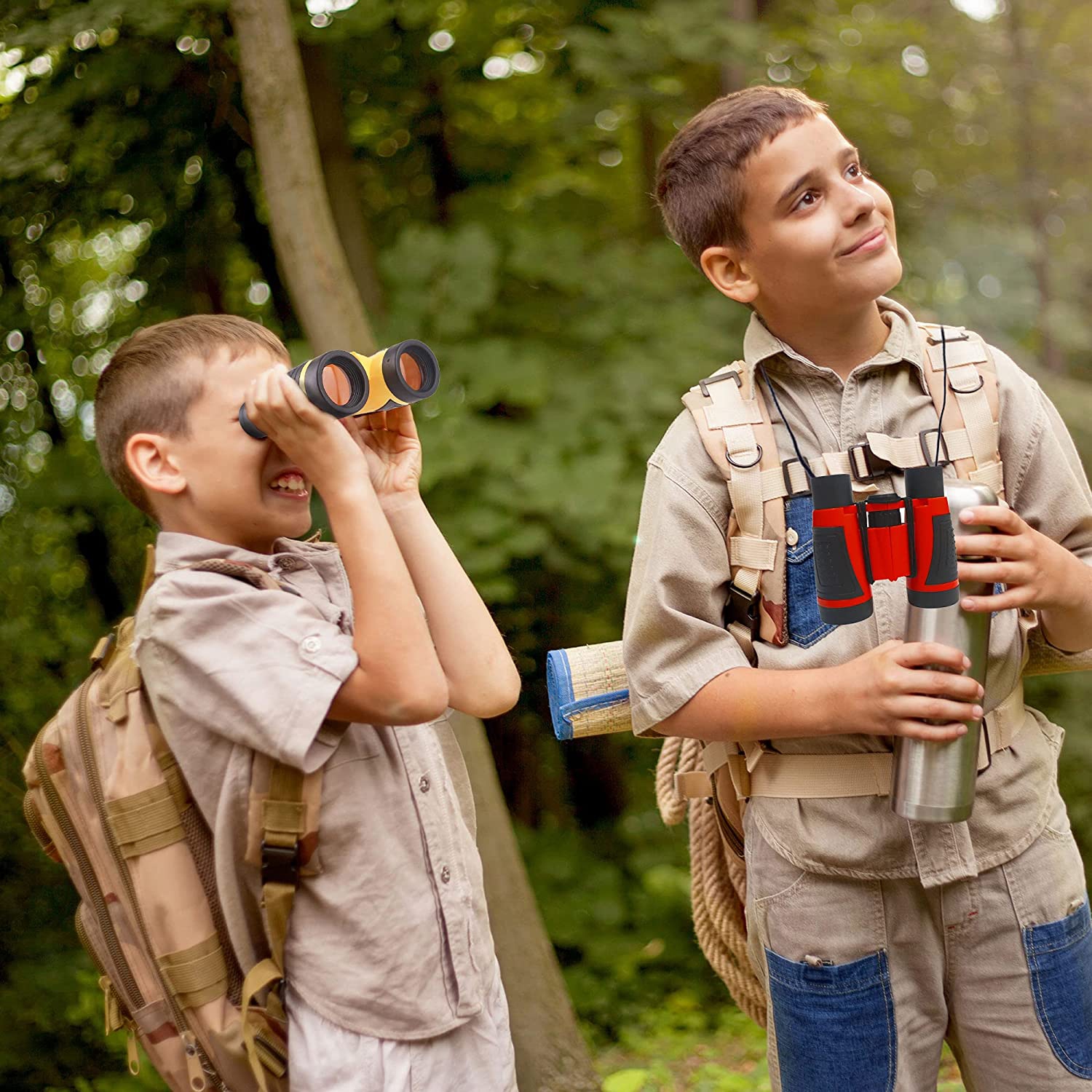4 Pieces Kids Binoculars Set Compact Binoculars for Kids Adults Mini Pocket Lightweight Binocular for Bird Watching Outdoor Hiking Travel