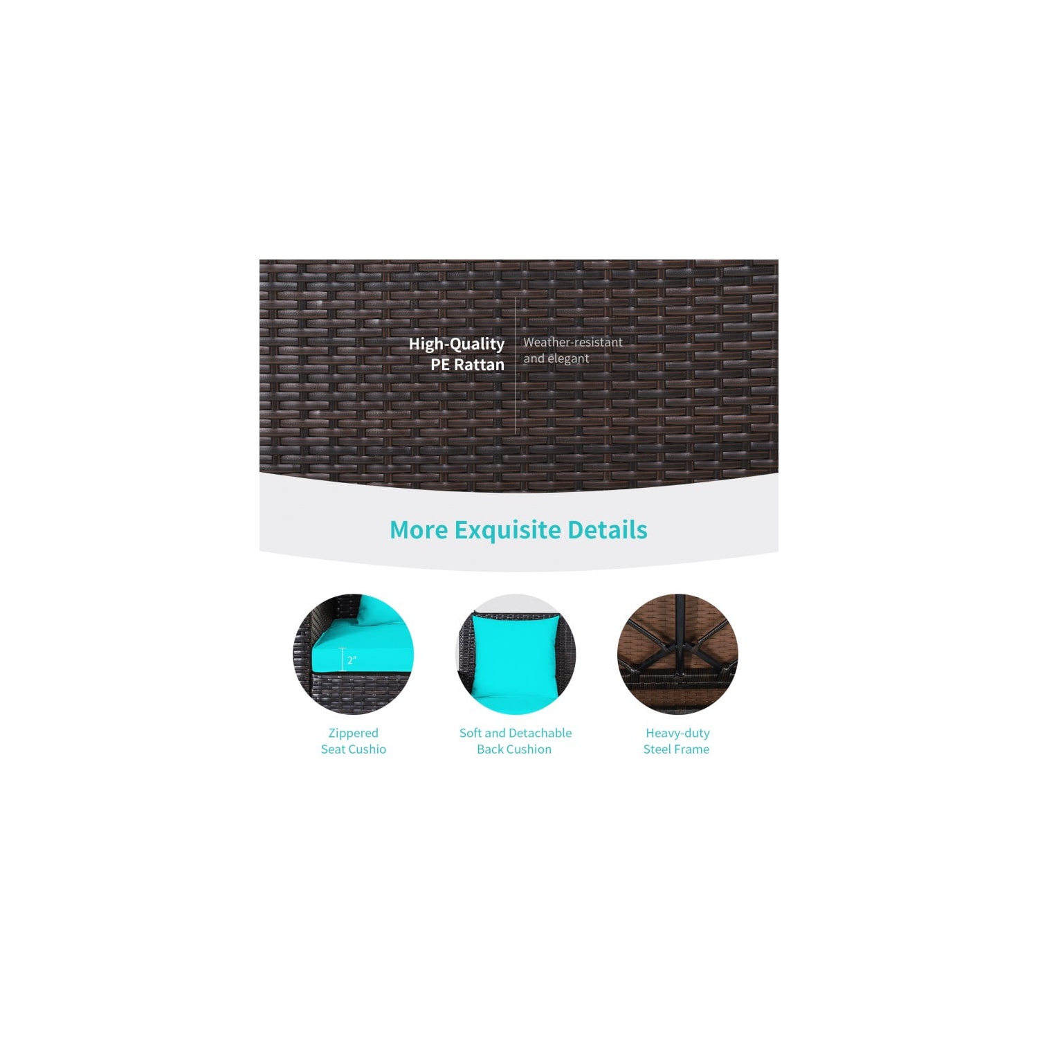 2-Person Wicker Hanging Porch Swing with 2 Back Cushions and 1 Seat Cushion