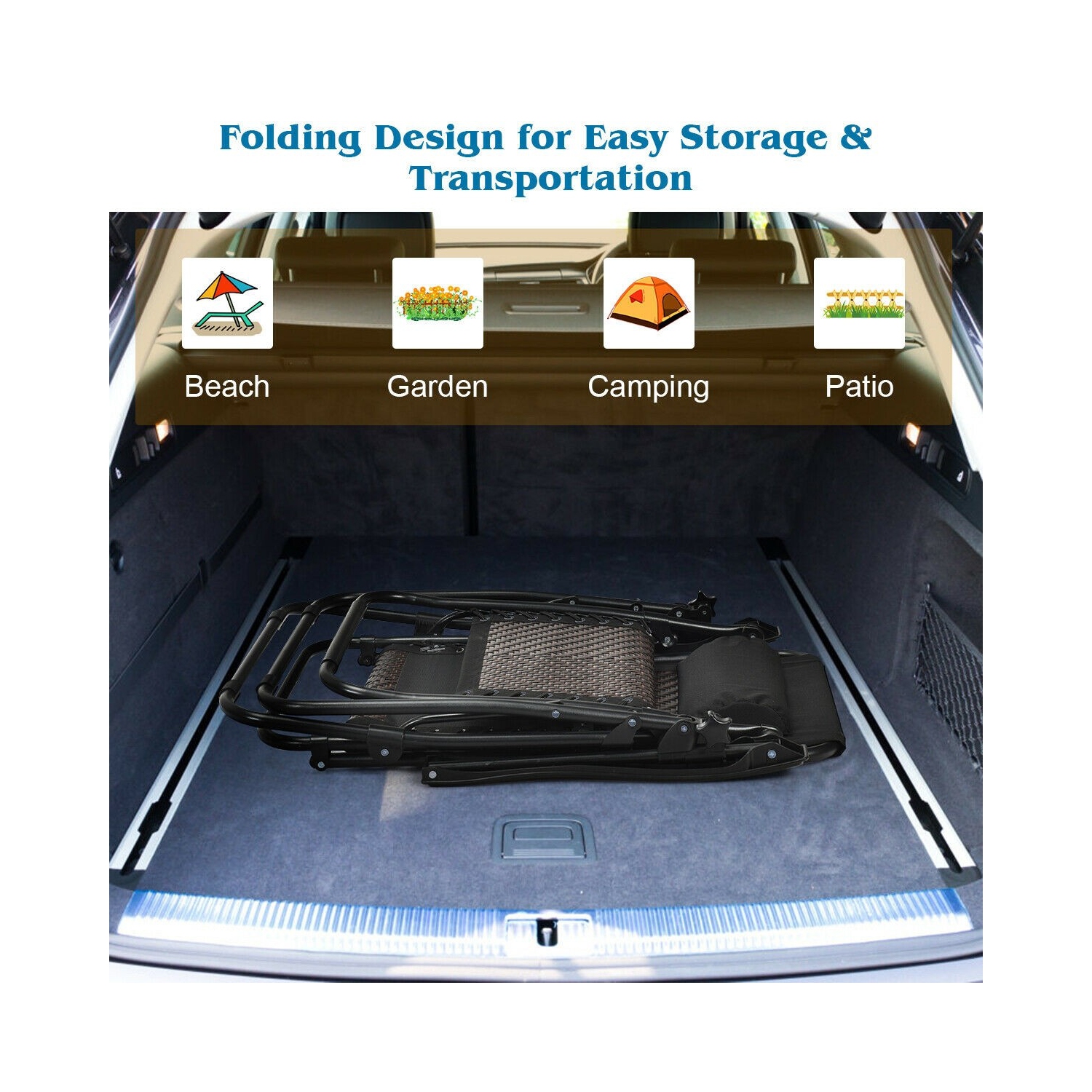 2 Pieces Folding Patio Rattan Zero Gravity Lounge Chair-Coffee