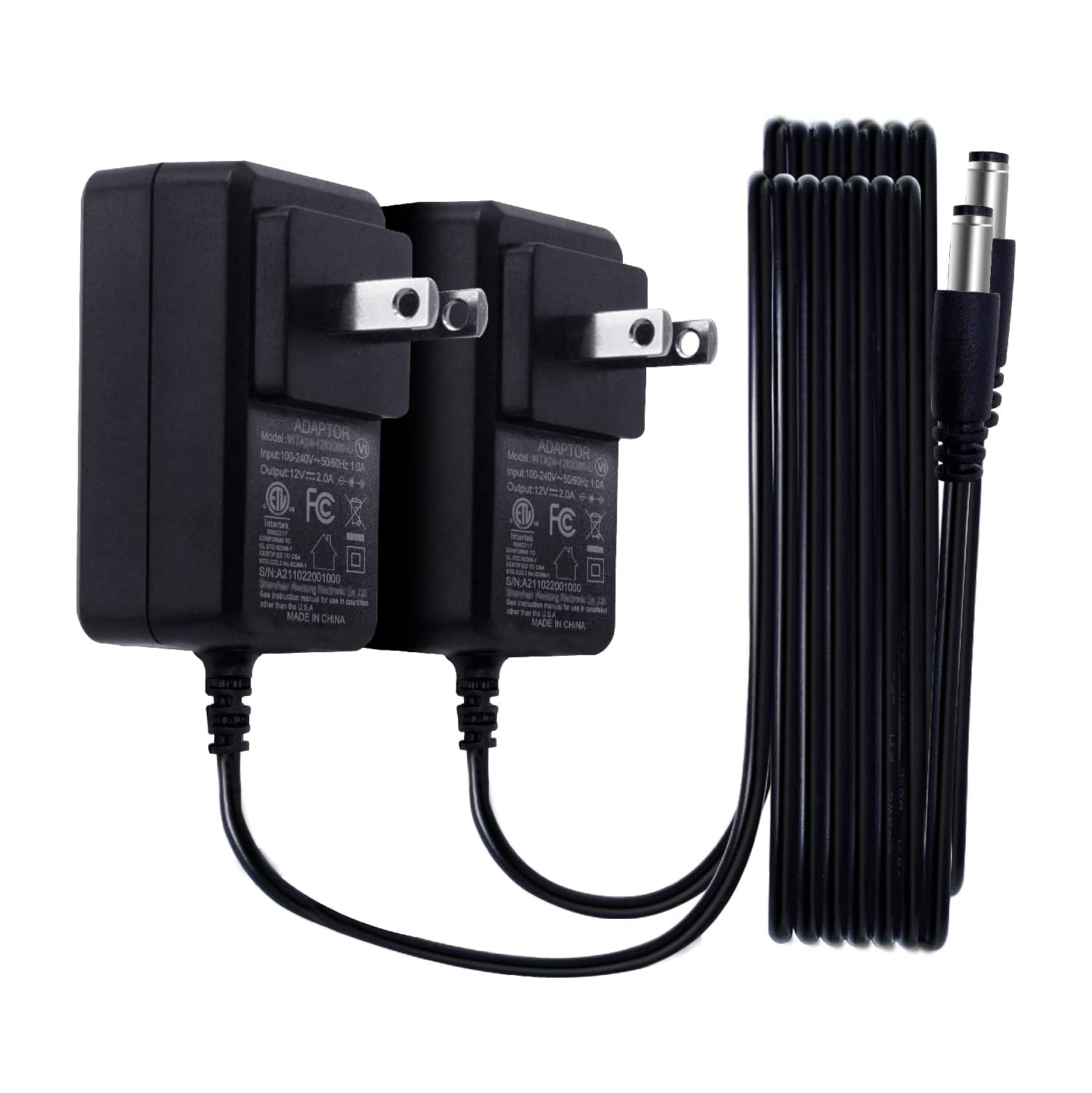 Dolaer 2Pack 12V 2A/2000mA DC Regulated Power Supply Adapter, 100-240V 50/60Hz AC to DC 24W Adapter for LED Strip Lights, Keyboard, BT Speaker,