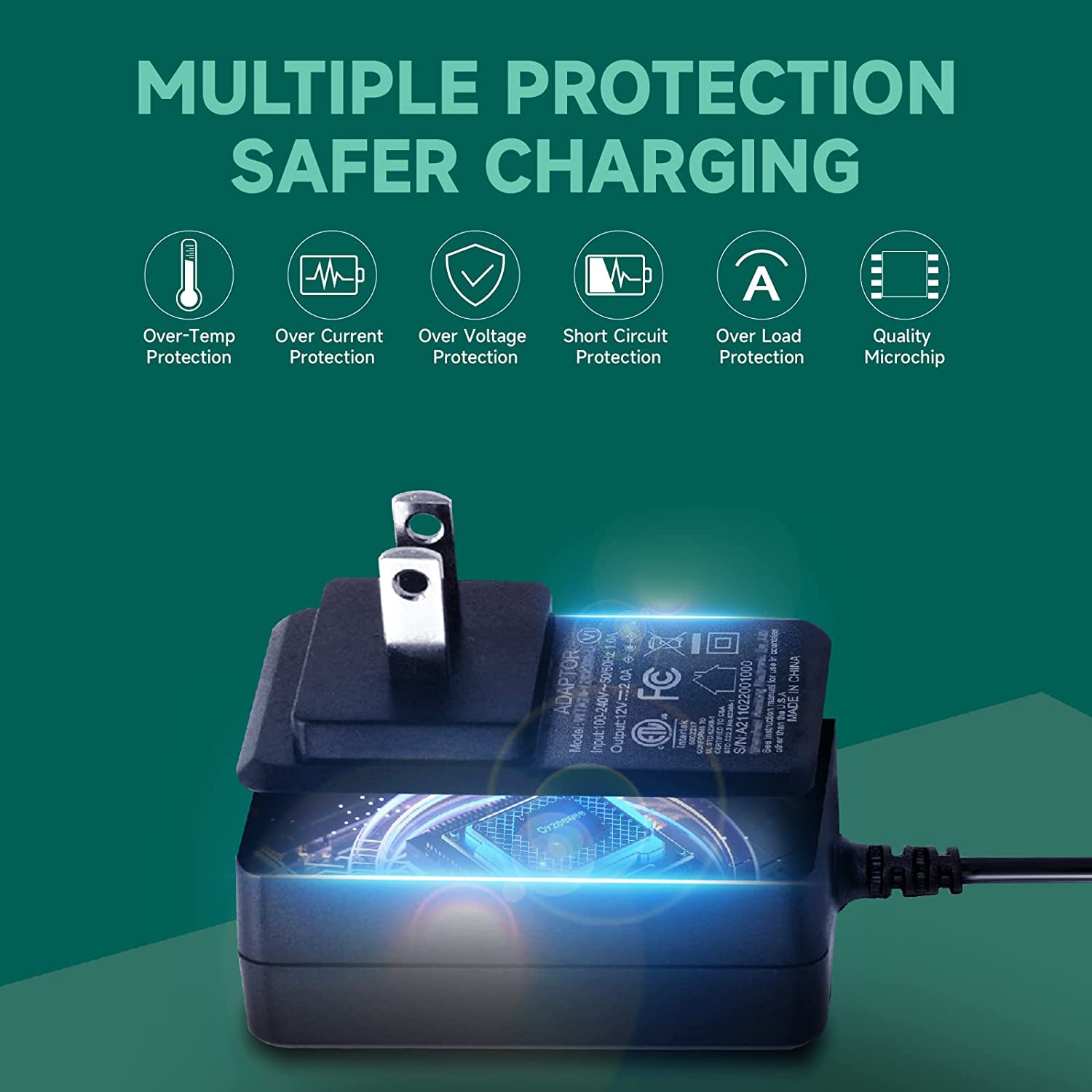 Dolaer 2Pack 12V 2A/2000mA DC Regulated Power Supply Adapter, 100-240V 50/60Hz AC to DC 24W Adapter for LED Strip Lights, Keyboard, BT Speaker,