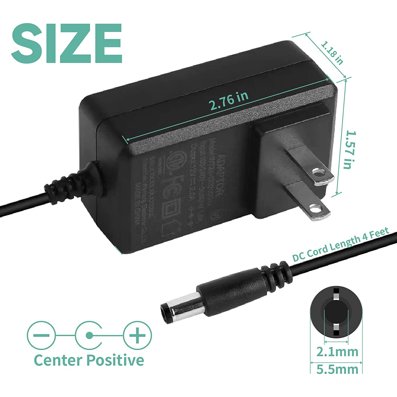 Dolaer 2Pack 12V 2A/2000mA DC Regulated Power Supply Adapter, 100-240V 50/60Hz AC to DC 24W Adapter for LED Strip Lights, Keyboard, BT Speaker,