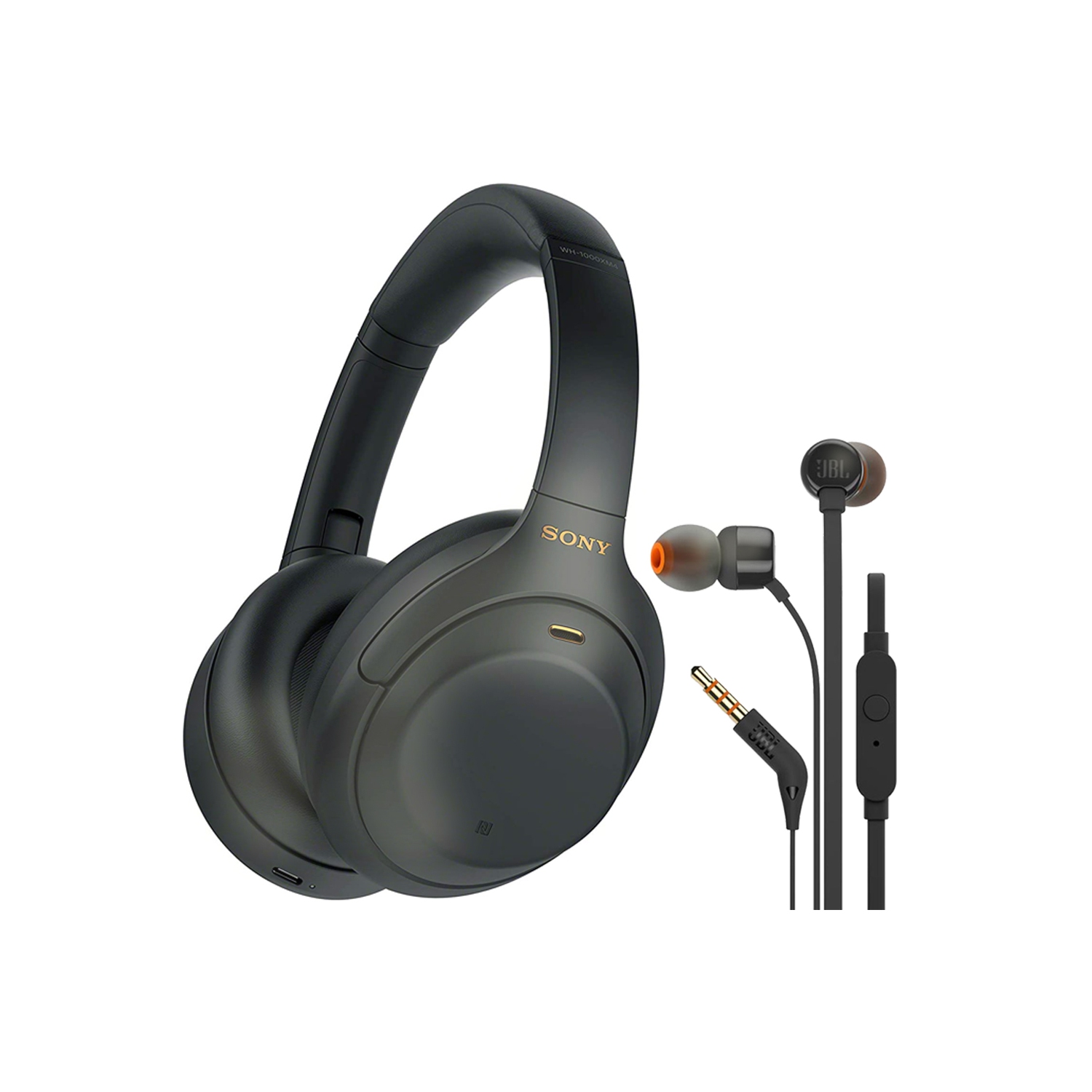 Sony WH-1000XM4 Wireless Noise Canceling Over-the-Ear Headphones with Google Assistant and Alexa + JBL T110 in Ear Headphones Black (Open Box) International Model