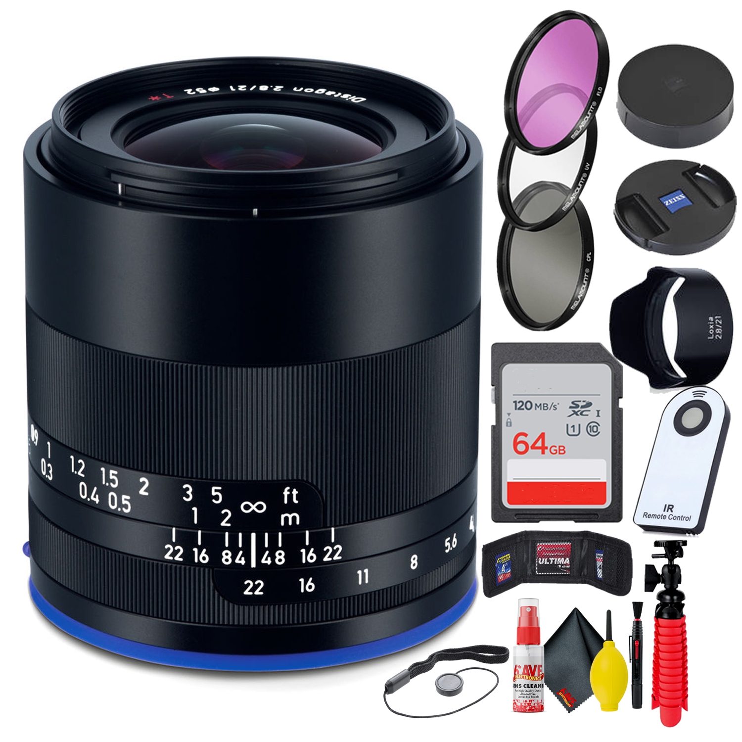 Zeiss Loxia 21mm f/2.8 Lens for Sony E Mount + 64 GB SD Card Bundle