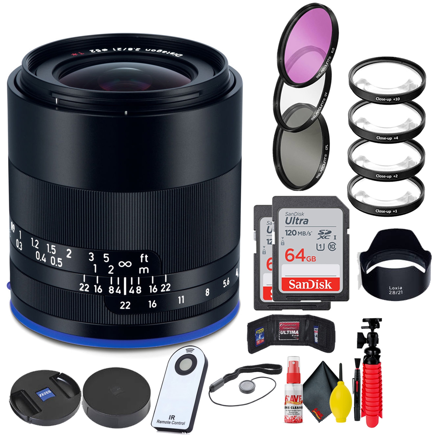 Zeiss Loxia 21mm f/2.8 Lens for Sony E Mount + (2)64GB SD Card Bundle