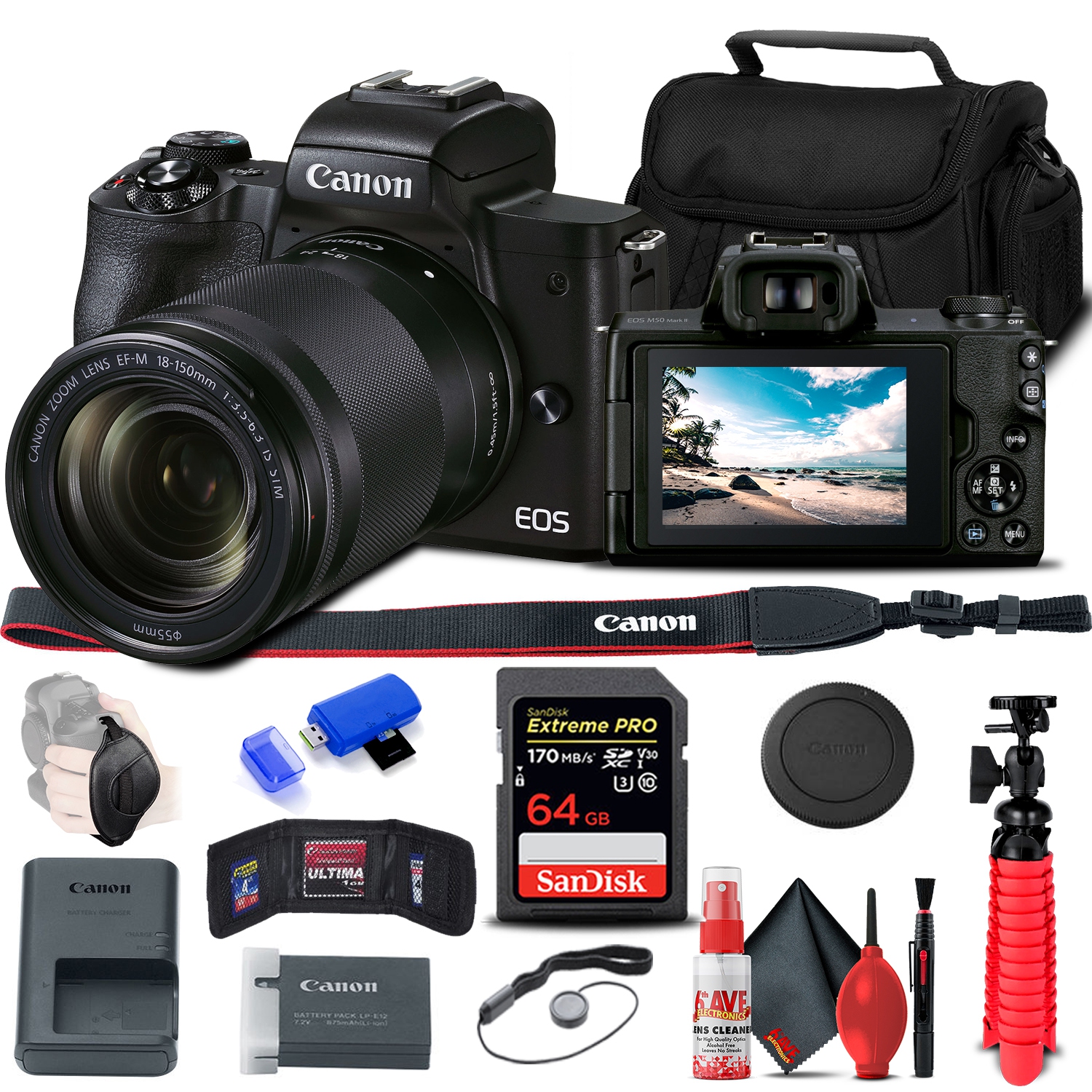 Canon EOS M50 Mark II Mirrorless Camera W/ EF-M 18-150mm Lens + More Bundle